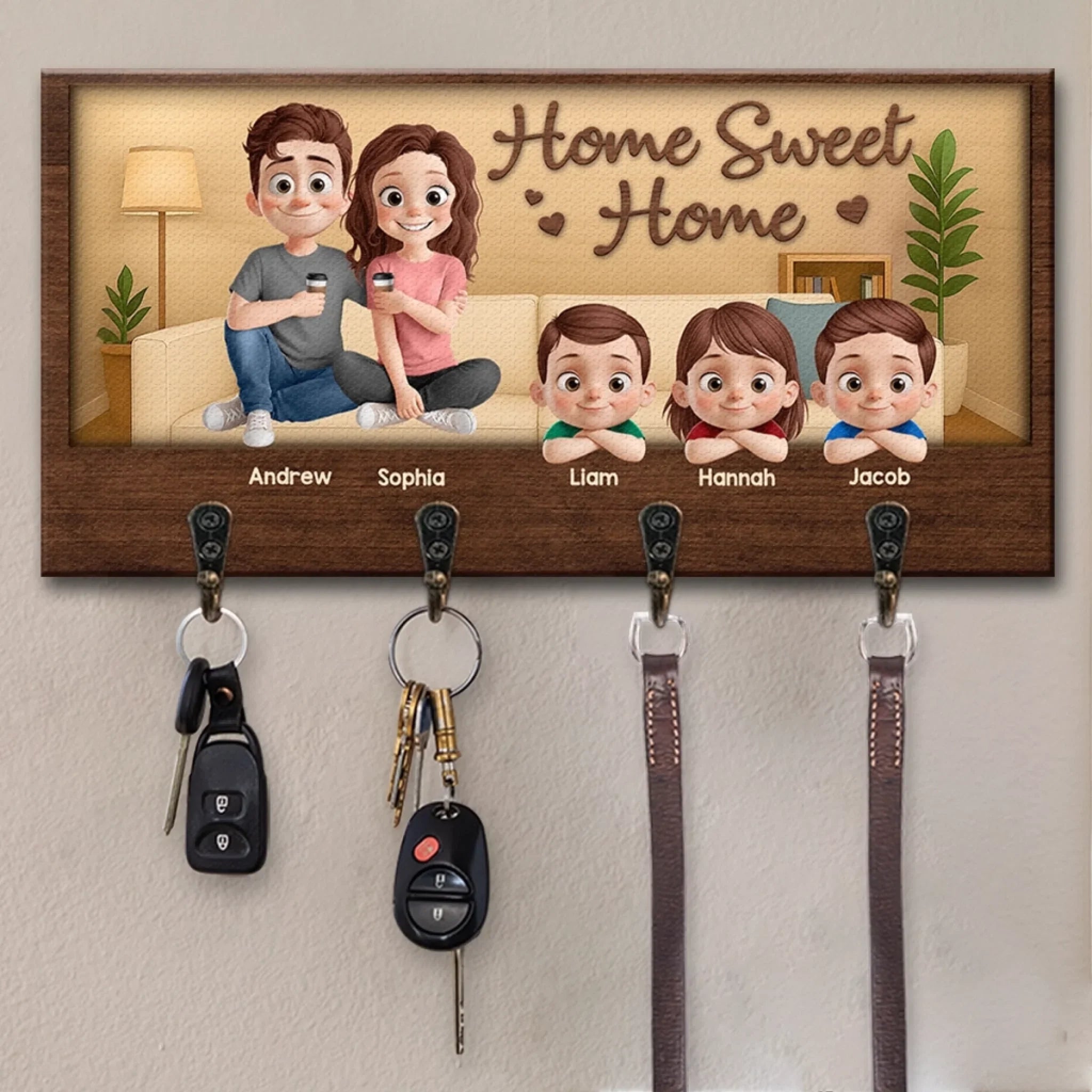 Custom Home Decor Key Hanger, Key Holder - Personalized Anniversary Wedding Gifts For Husband And Wife, Him And Her - Home Sweet Home
