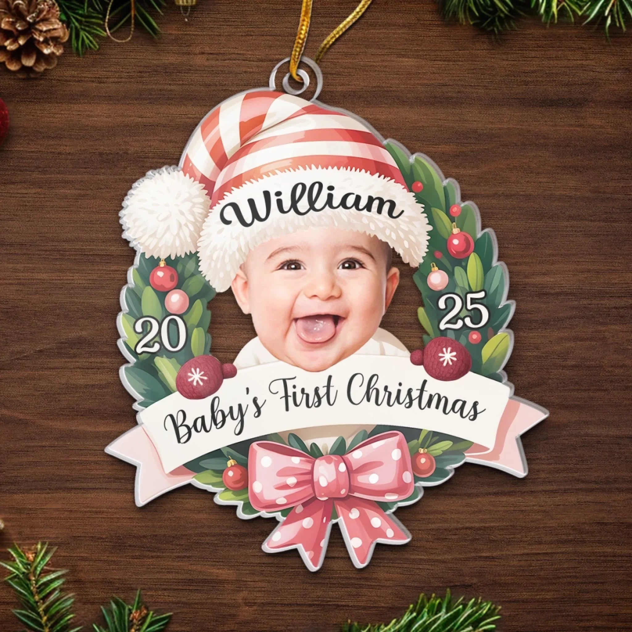 Custom Photo Acrylic Ornament - Personalized Christmas Baby Shower, Gender Reveal Gifts For New Moms, New Dads, New Parents - Santa’s Cutest Helper