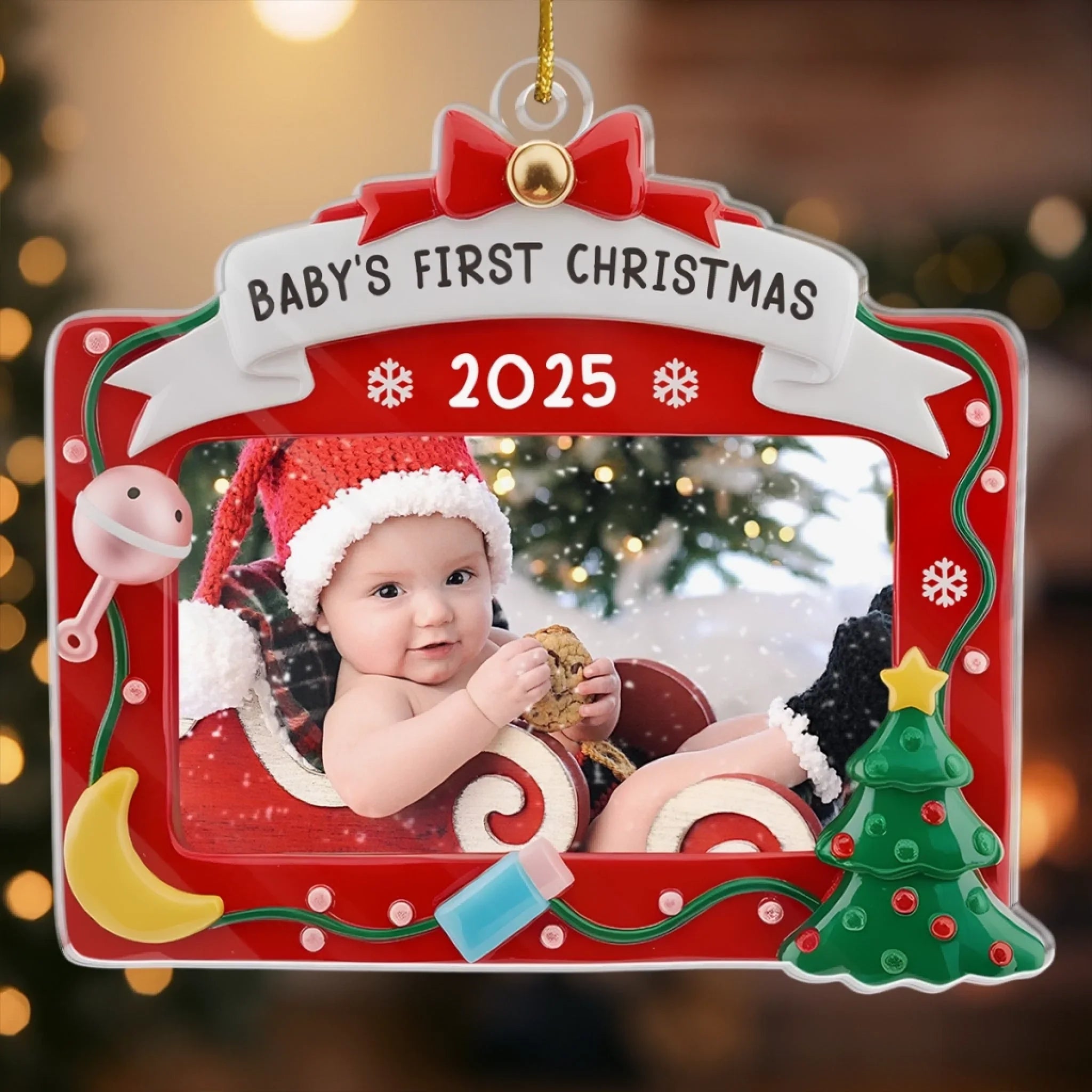 Custom Photo Acrylic Ornament - Personalized Christmas Baby Shower, Gender Reveal Gifts For New Moms, New Dads, New Parents - First Christmas, Forever Loved