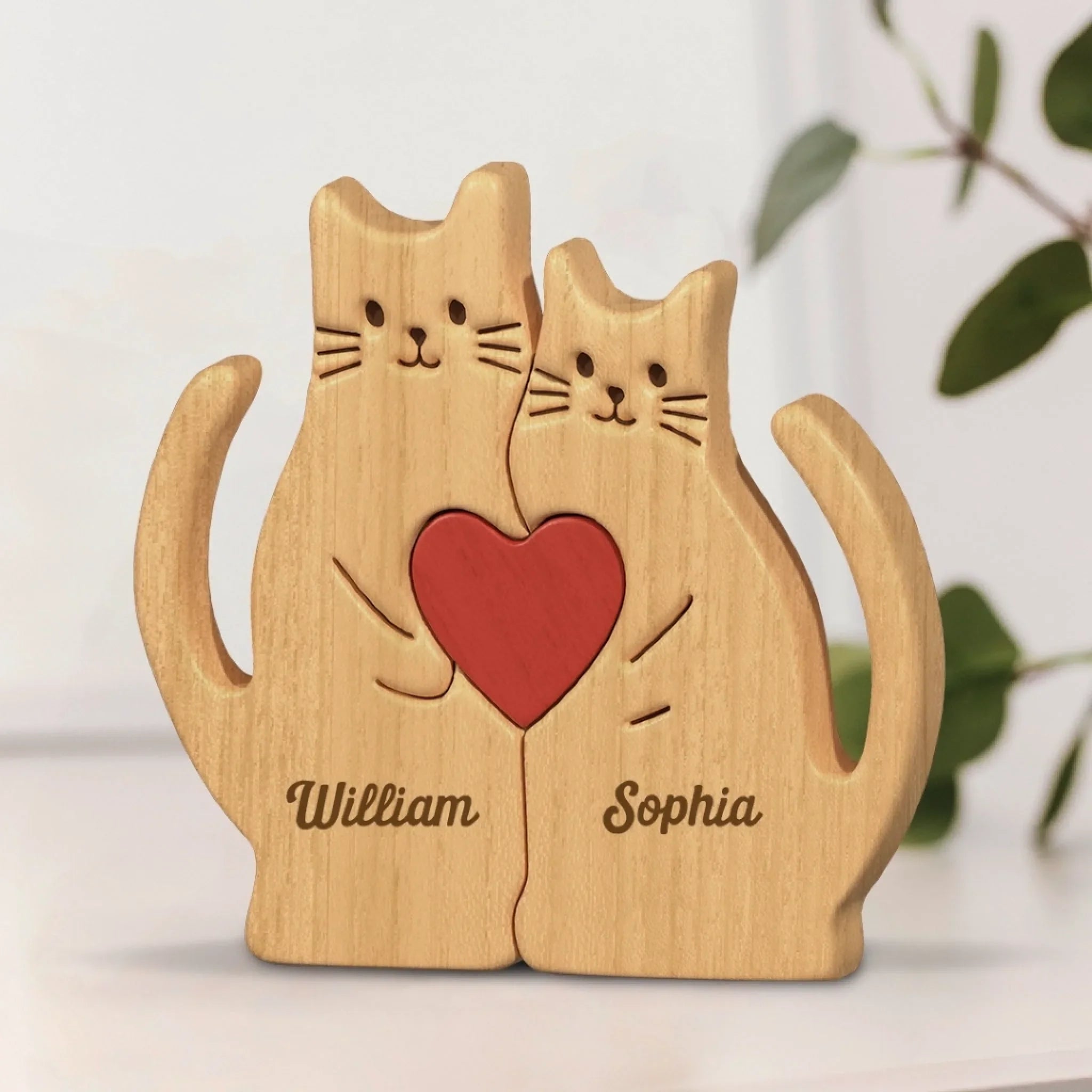 Custom Cat Shaped Wooden Art Puzzle - Personalized Anniversary Wedding Gifts For Husband And Wife, Him And Her - You’re The Purr To My Meow