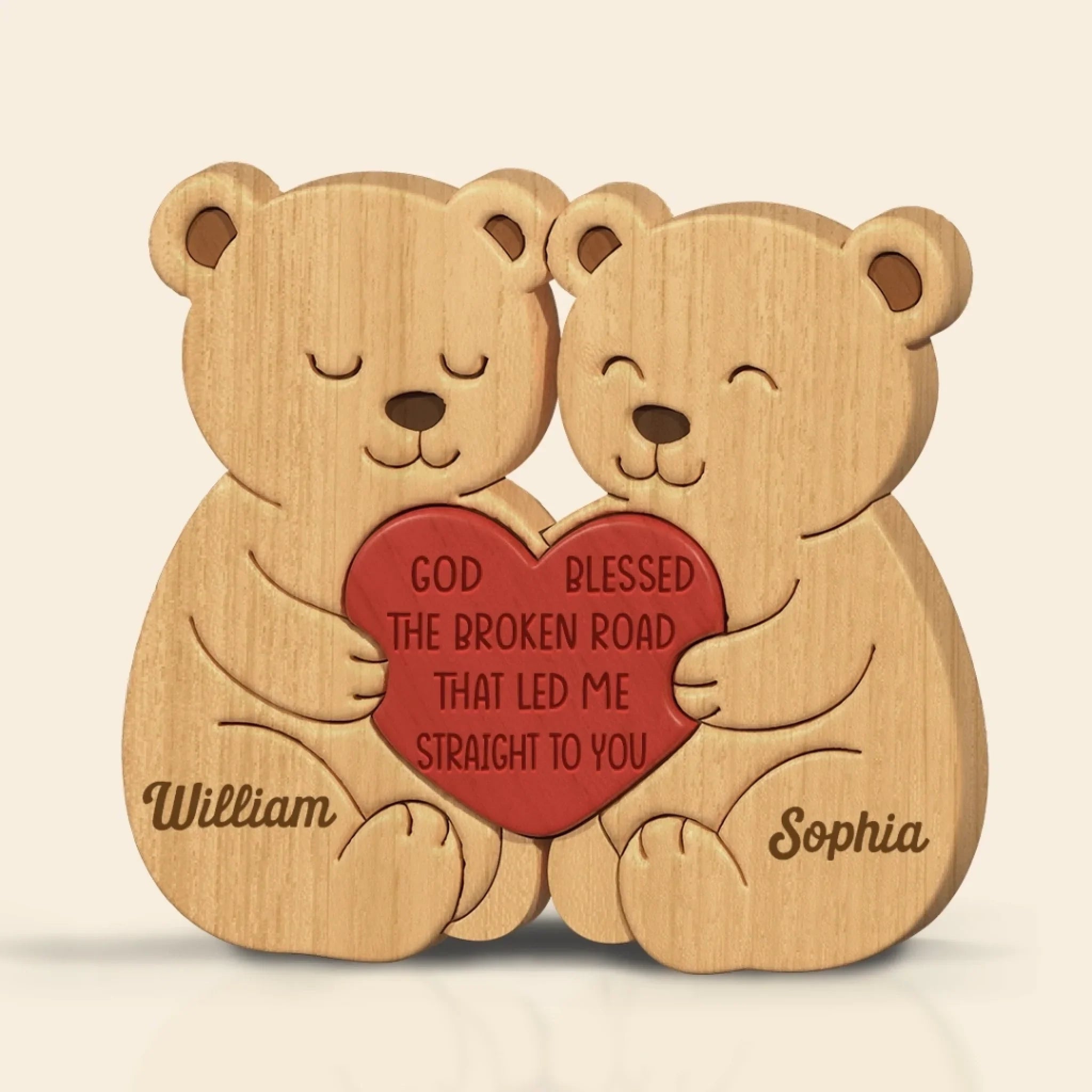 Custom Bear Shaped Wooden Art Puzzle - Personalized Anniversary Wedding Gifts For Husband And Wife, Him And Her - Destined To Meet You