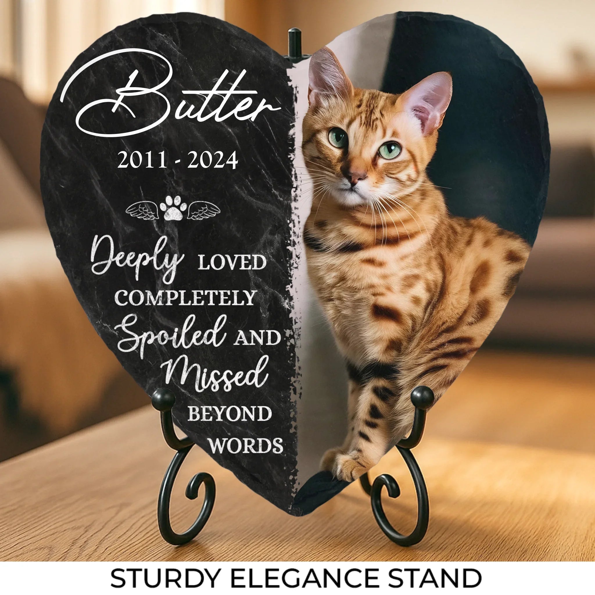 AMZ Memorial Personalized Custom Heart Shaped Stone With Stand - New Arrival, Sympathy Gift For Pet Owners, Pet Lovers, Memorial Stone
