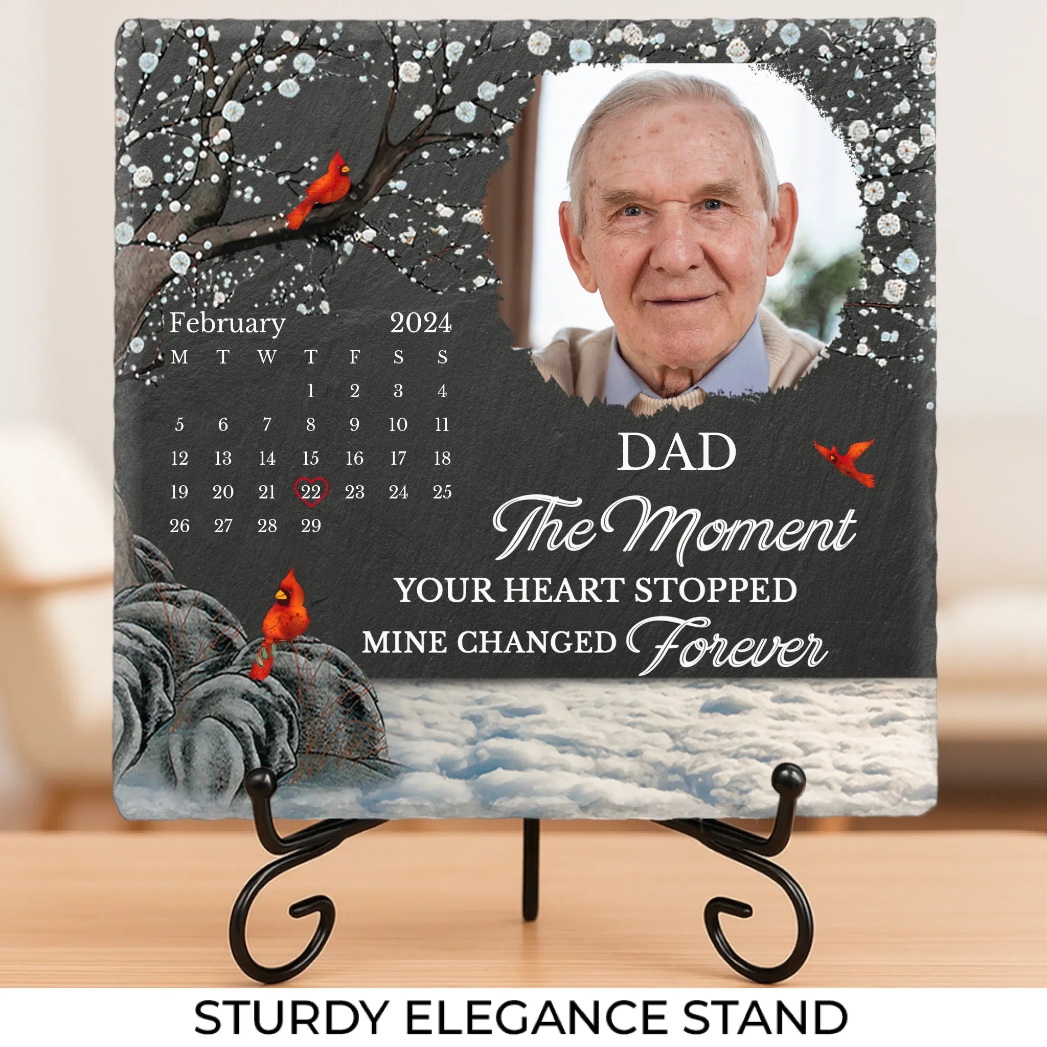 Custom Photo The Moment Your Heart Stopped Mine Changed Forever - Memorial Personalized Custom Square Shaped Stone With Stand - Sympathy Gift For Family Members