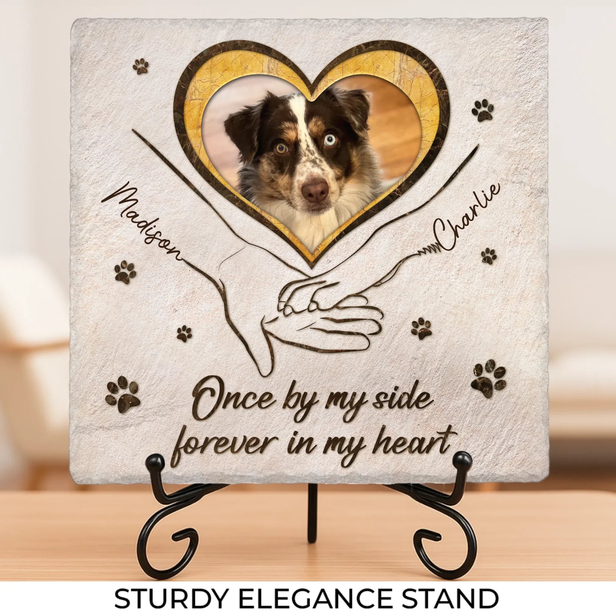 Custom Photo The Paw Prints You Left Will Stay Forever - Memorial Personalized Custom Square Shaped Stone With Stand - Sympathy Gift For Pet Owners, Pet Lovers