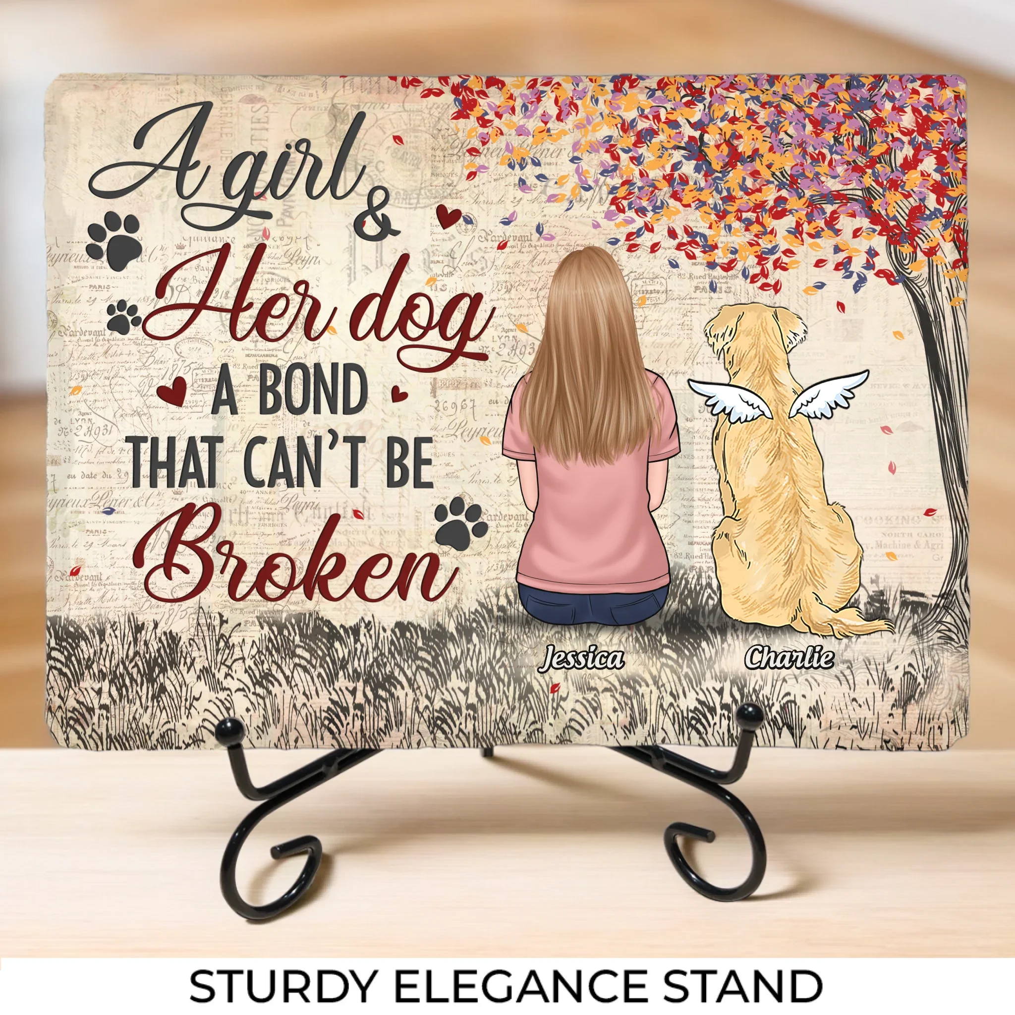 A Bond That Can't Be Broken - Memorial Personalized Custom Rectangle Shaped Stone With Stand - Sympathy Gift For Pet Owners, Pet Lovers