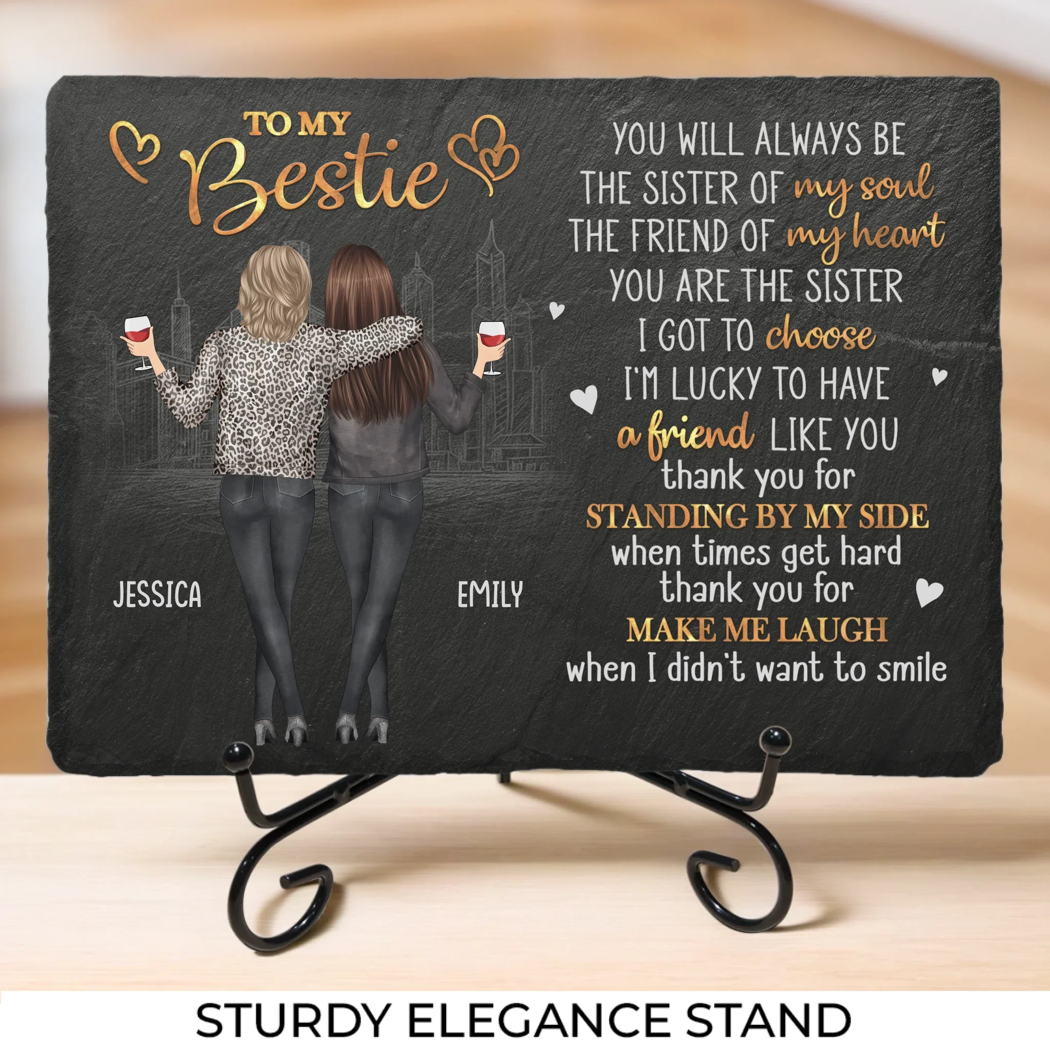When Times Get Hard Thank You For Make Me Laugh - Bestie Personalized Custom Rectangle Shaped Stone With Stand - Gift For Best Friends, BFF, Sisters