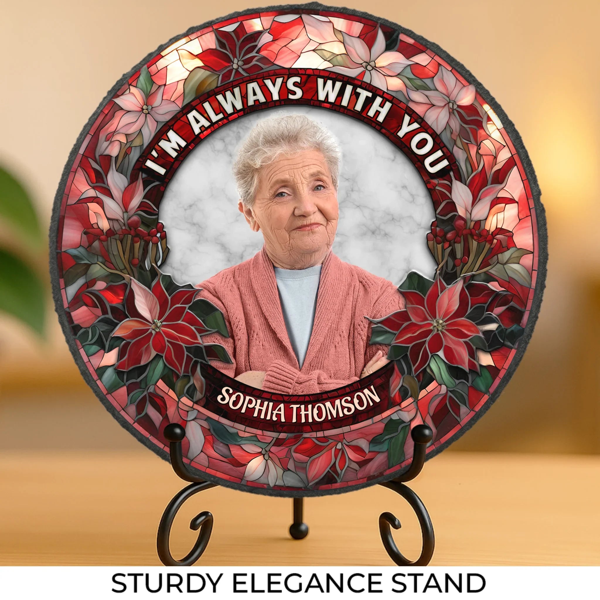 Custom Photo Your Love Lingers In The Little Things - Memorial Personalized Custom Round Shaped Stone With Stand - Sympathy Gift For Family Members