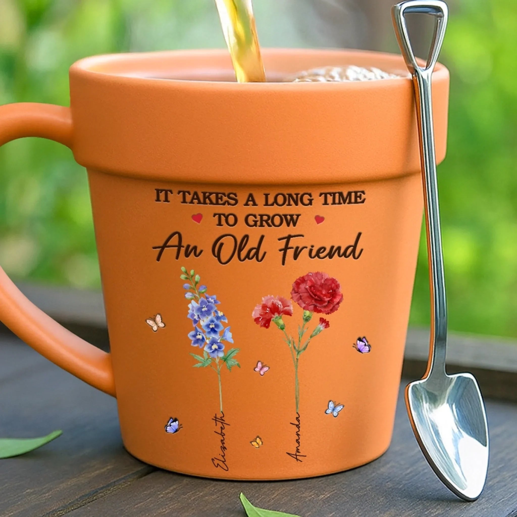 Custom Plant Pot Ceramic Mug - Personalized Best Friend Birthday Gifts For Women - It Takes A Long Time To Grow An Old Friend -  Flower Pot Mug