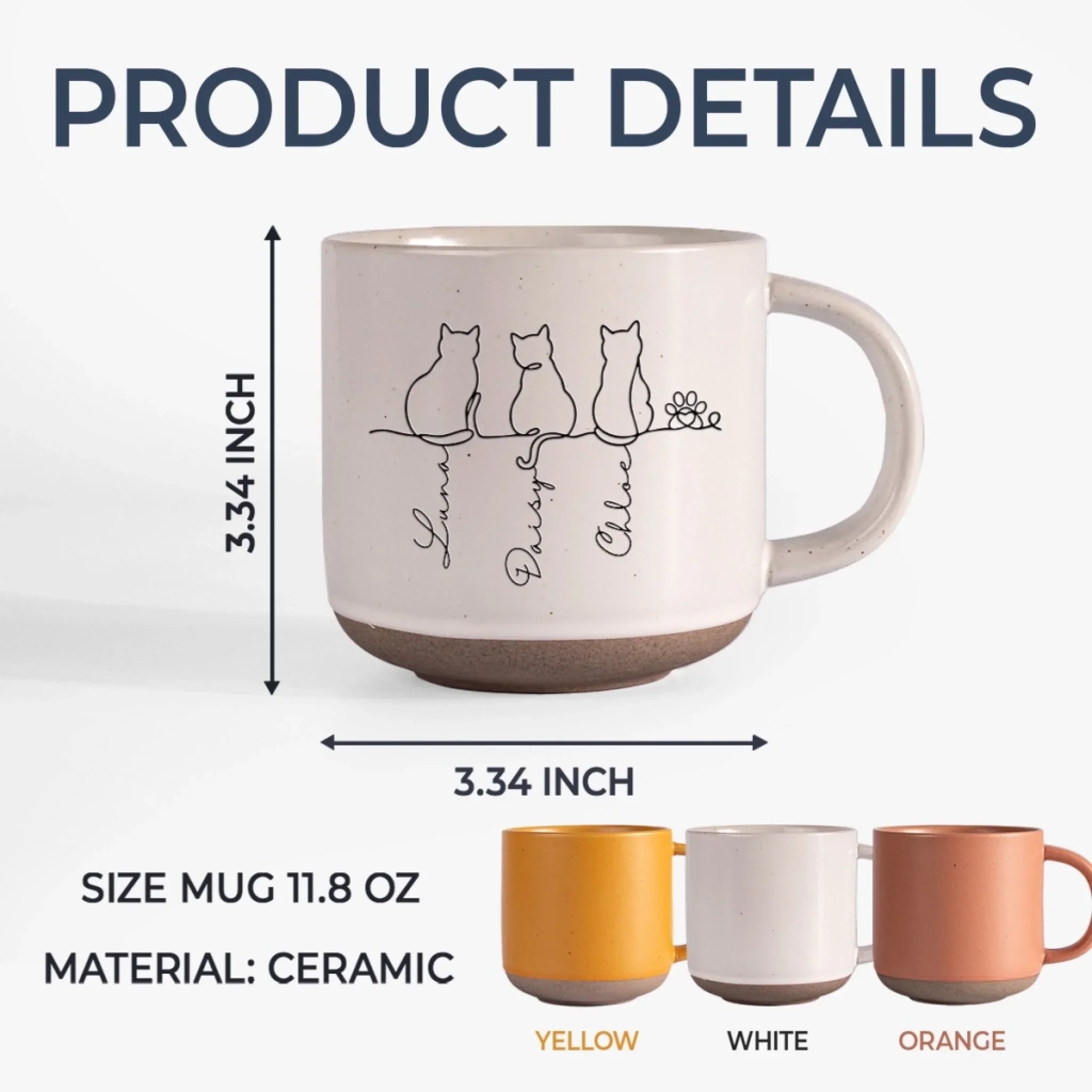 Custom Printed Pottery Mug - Personalized Pet Memorial Sympathy Gifts For Cats - Minimalist, Maximum Love