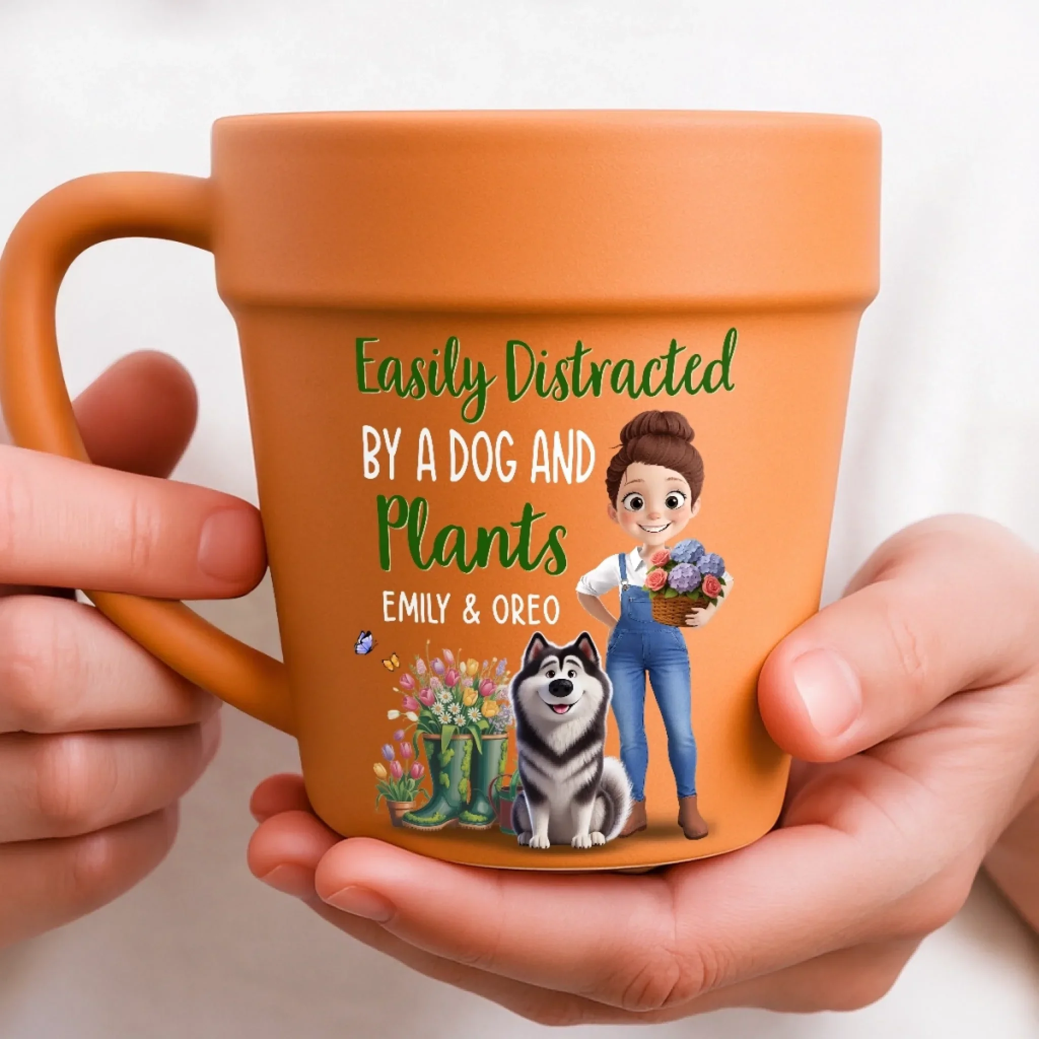 Custom Plant Pot Ceramic Mug - Personalized Garden Gifts For Gardeners, Dog Lovers, Dog Dad And Mom - Happiness In Paws And Petals - Flower Pot Mug