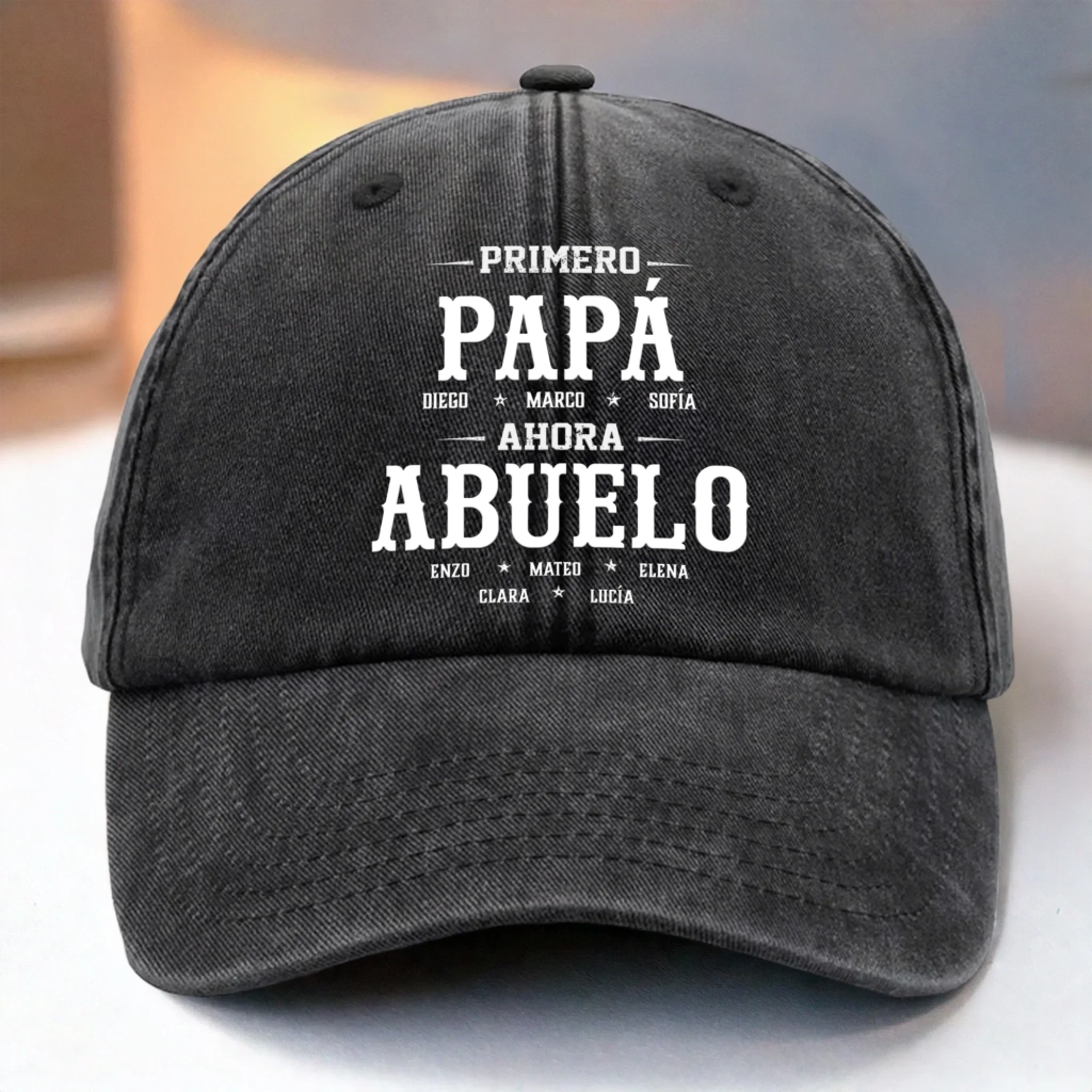 Gorra de Bisbol Personalizada de Mezclilla Vintage Lavada – Regalos de Cumpleaos Personalizados para Pap, Abuelo – Primero Pap, Ahora Abue