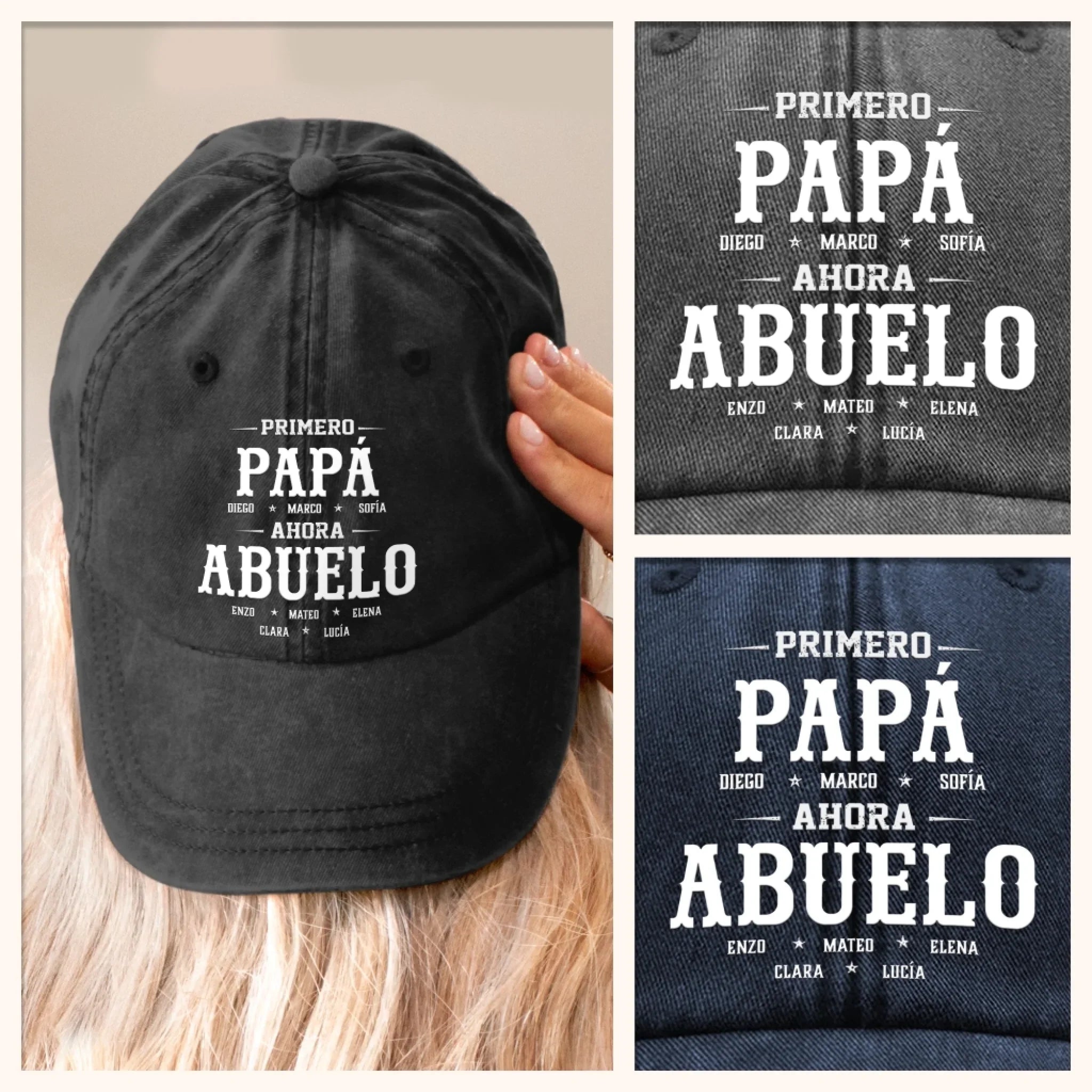 Gorra de Bisbol Personalizada de Mezclilla Vintage Lavada – Regalos de Cumpleaos Personalizados para Pap, Abuelo – Primero Pap, Ahora Abue