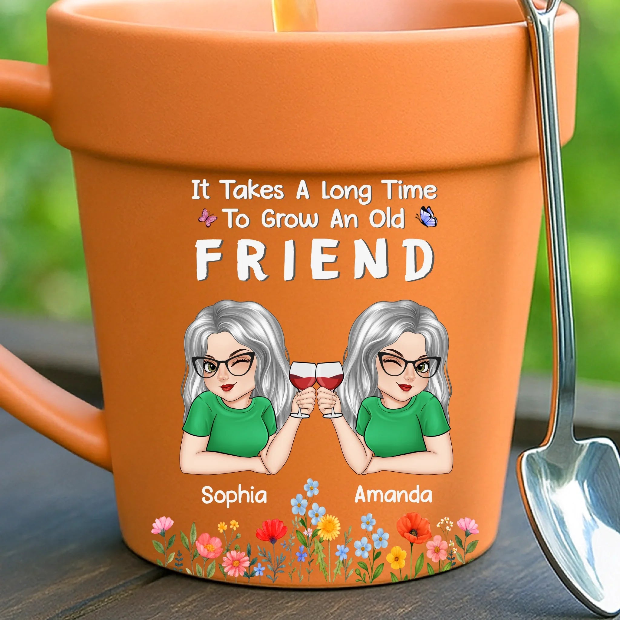 Custom Plant Pot Ceramic Mug - Personalized Best Friend Birthday Gifts For Women - Cheers To Forever Friends - Flower Pot Mug