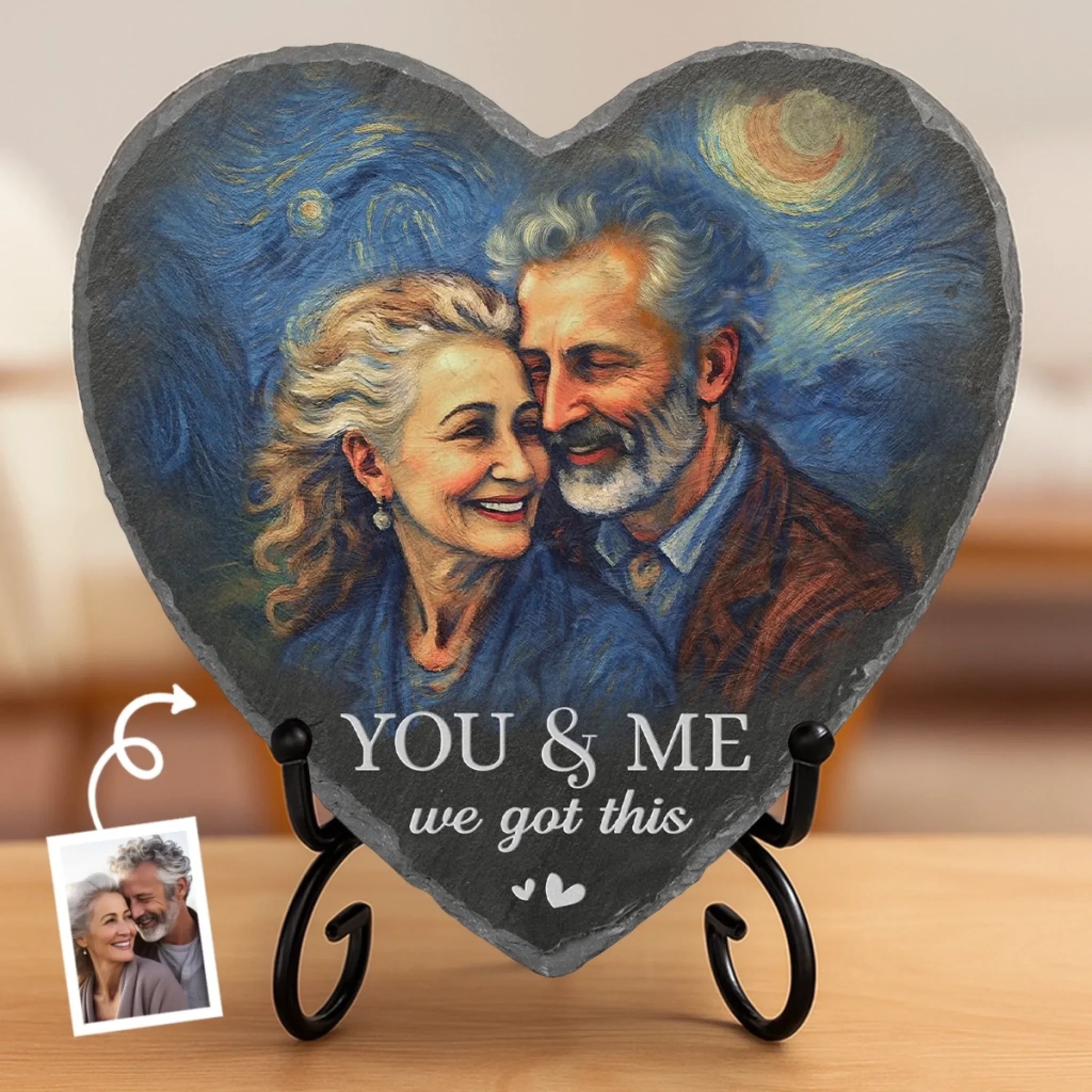 Custom Photo Heart Shaped Stone With Stand - Personalized Anniversary Wedding Gifts For Husband And Wife, Him And Her - You And Me, We Got This