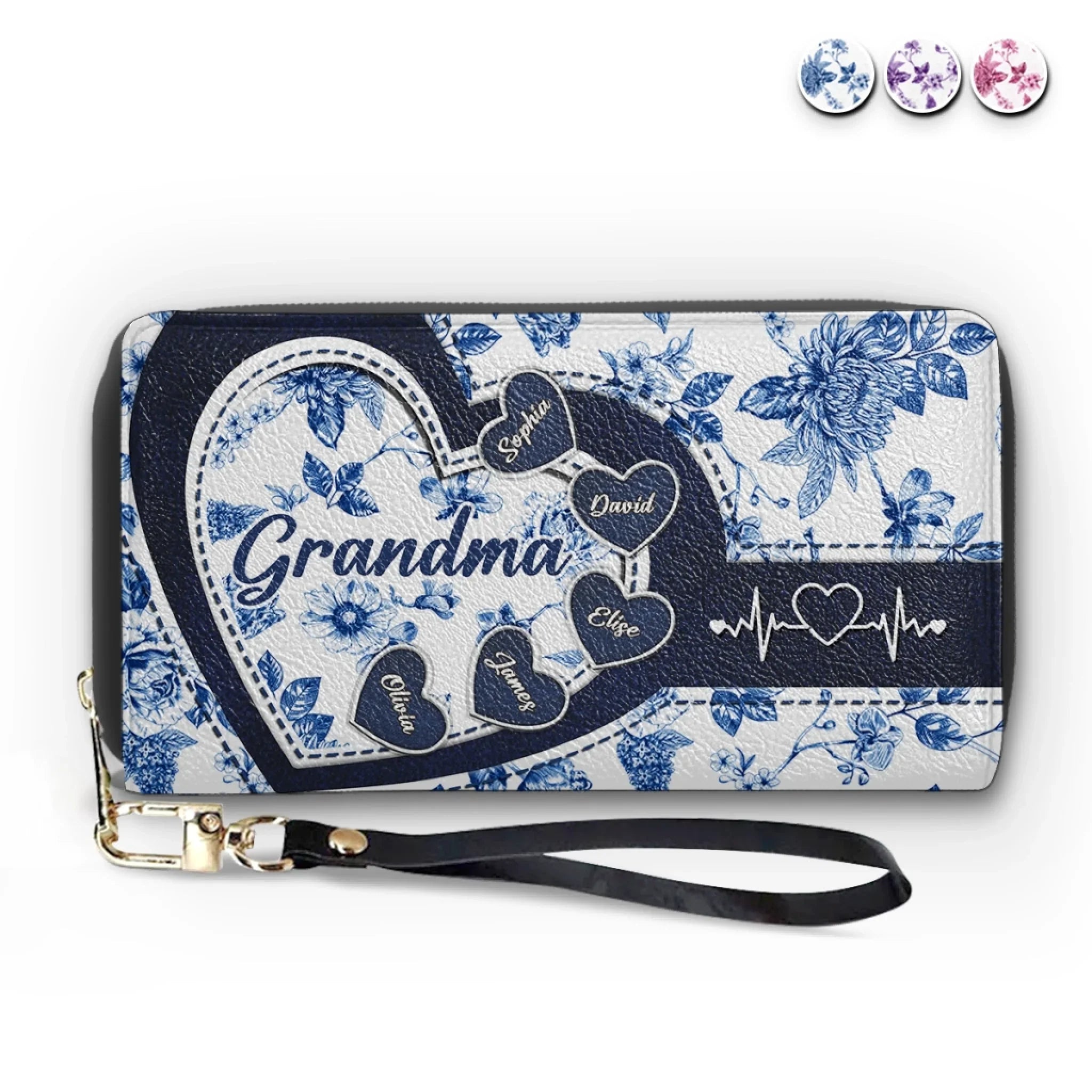 Custom Leather Long Wallet - Personalized Birthday Gifts For Mom, Grandma - Hearts Linked By Family Love