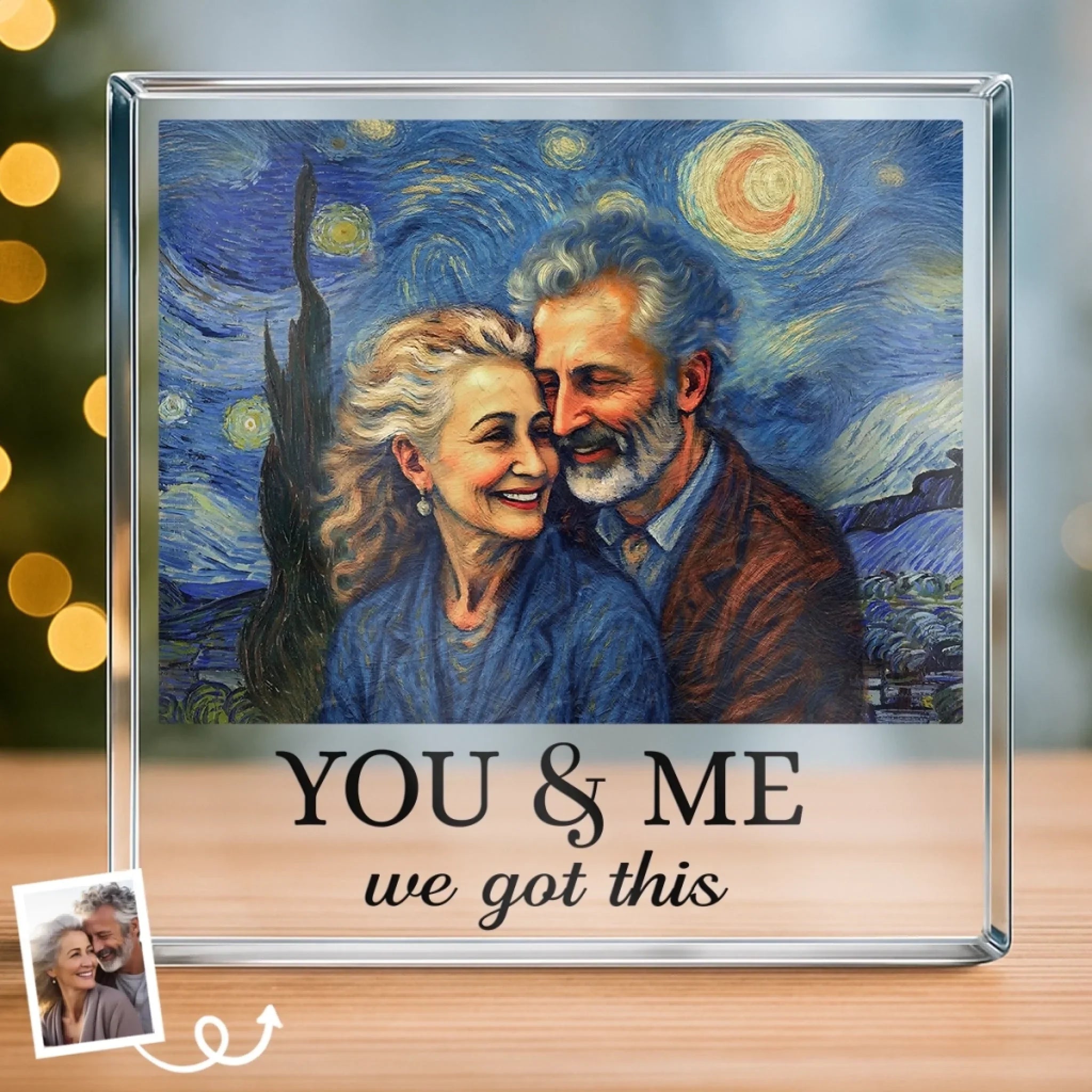 Custom Photo Square Shaped Acrylic Plaque - Personalized  Anniversary Wedding Gifts For Husband And Wife, Him And Her - You & Me, Written In The Stars