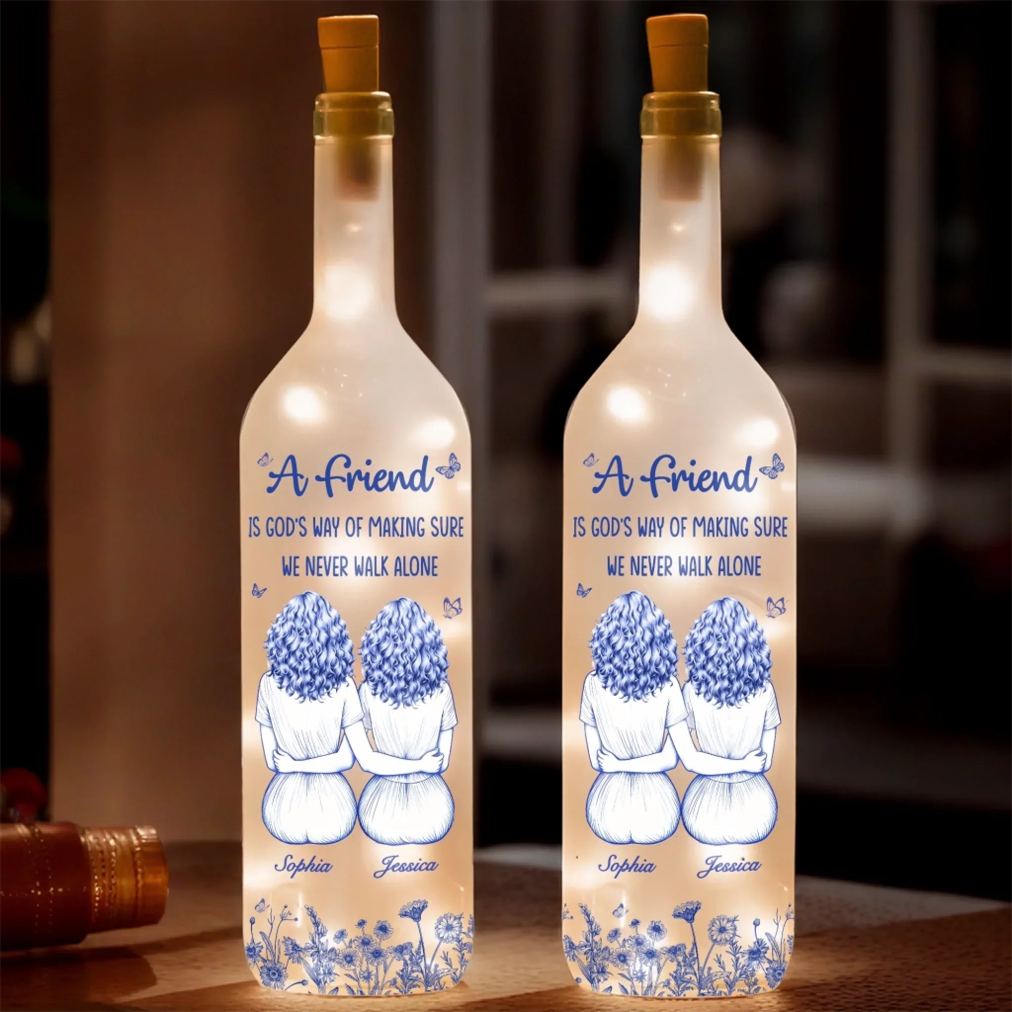 Custom Bottle Lamp - Personalized Best Friend Birthday Gifts For Women - Grow An Old Friend
