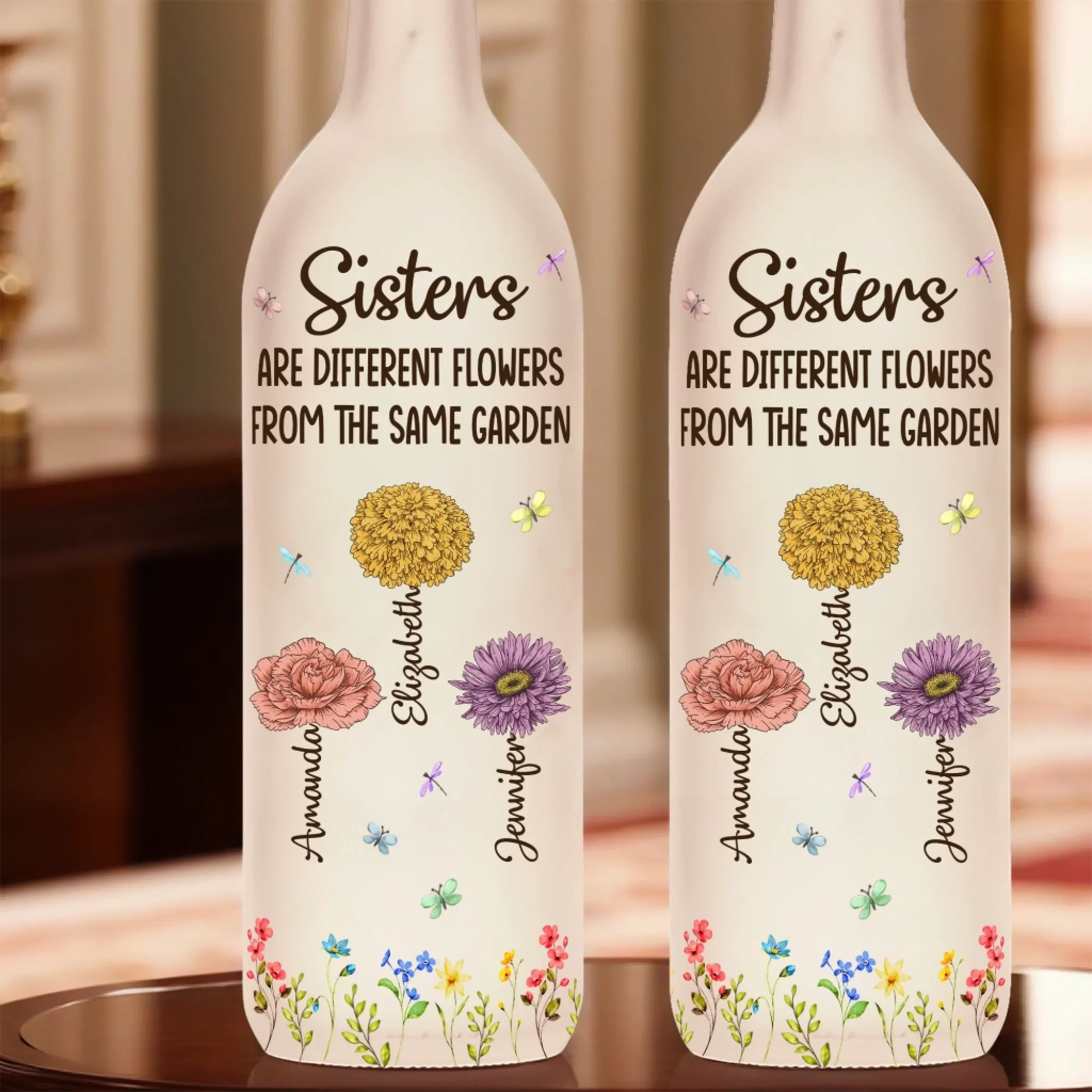 Custom Bottle Lamp - Personalized Best Friend Birthday Gifts For Women - One Garden, Many Colorful Blooms