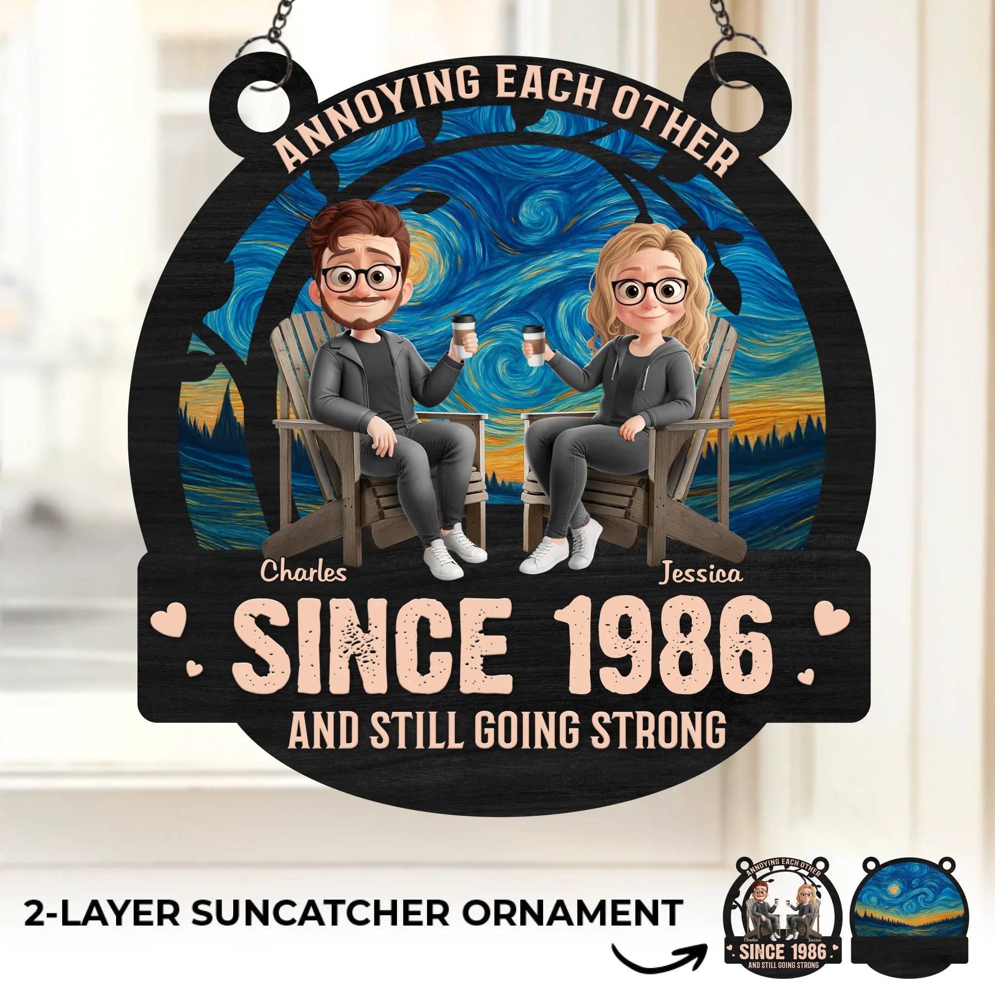 Custom Window Hanging Suncatcher Ornament - Personalized Anniversary Wedding Gifts For Husband And Wife, Him And Her - Built On Jokes, Sealed With A Kiss