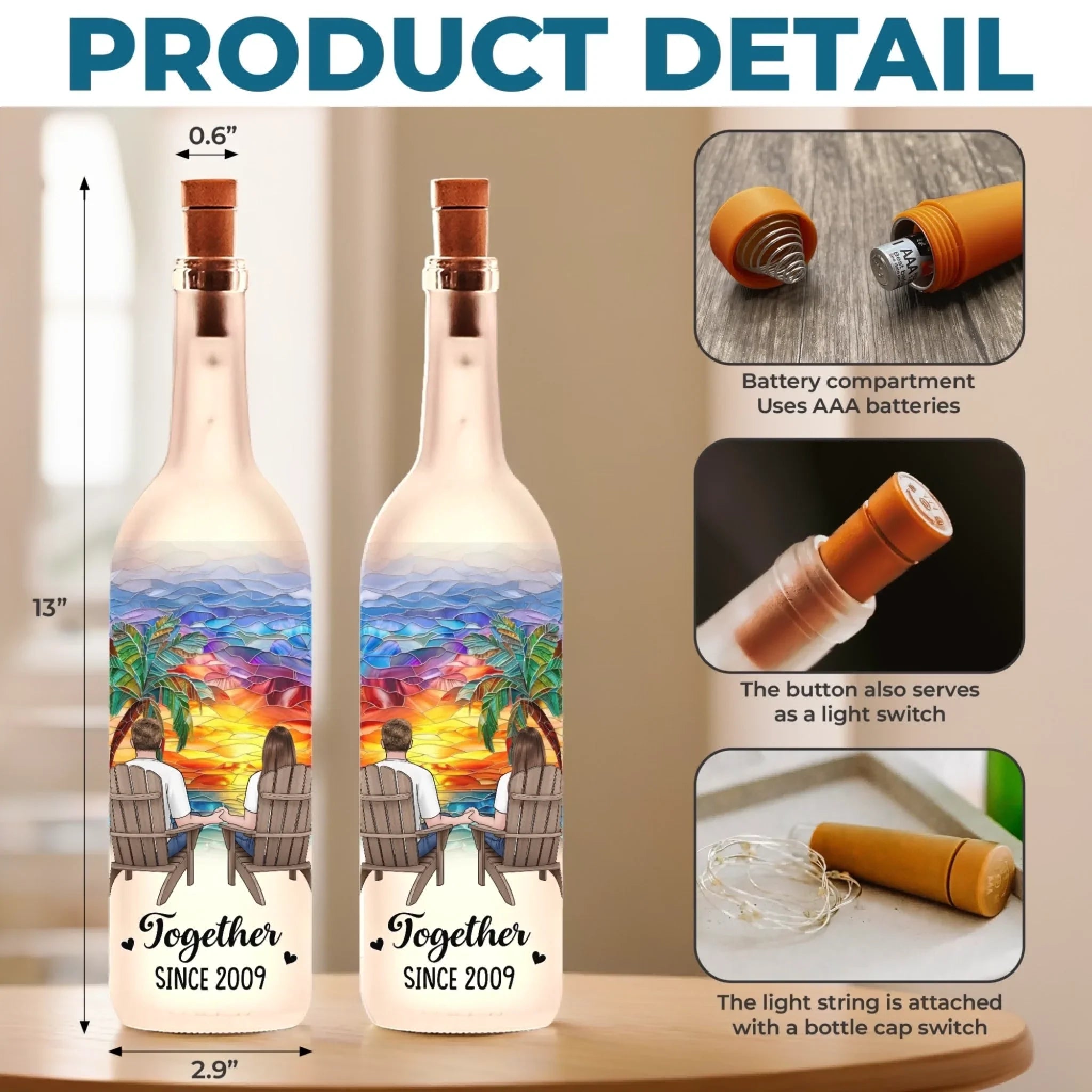 Custom Bottle Lamp - Personalized Anniversary Wedding Gifts For Husband And Wife, Him And Her - Love Shines Bright At Sunset