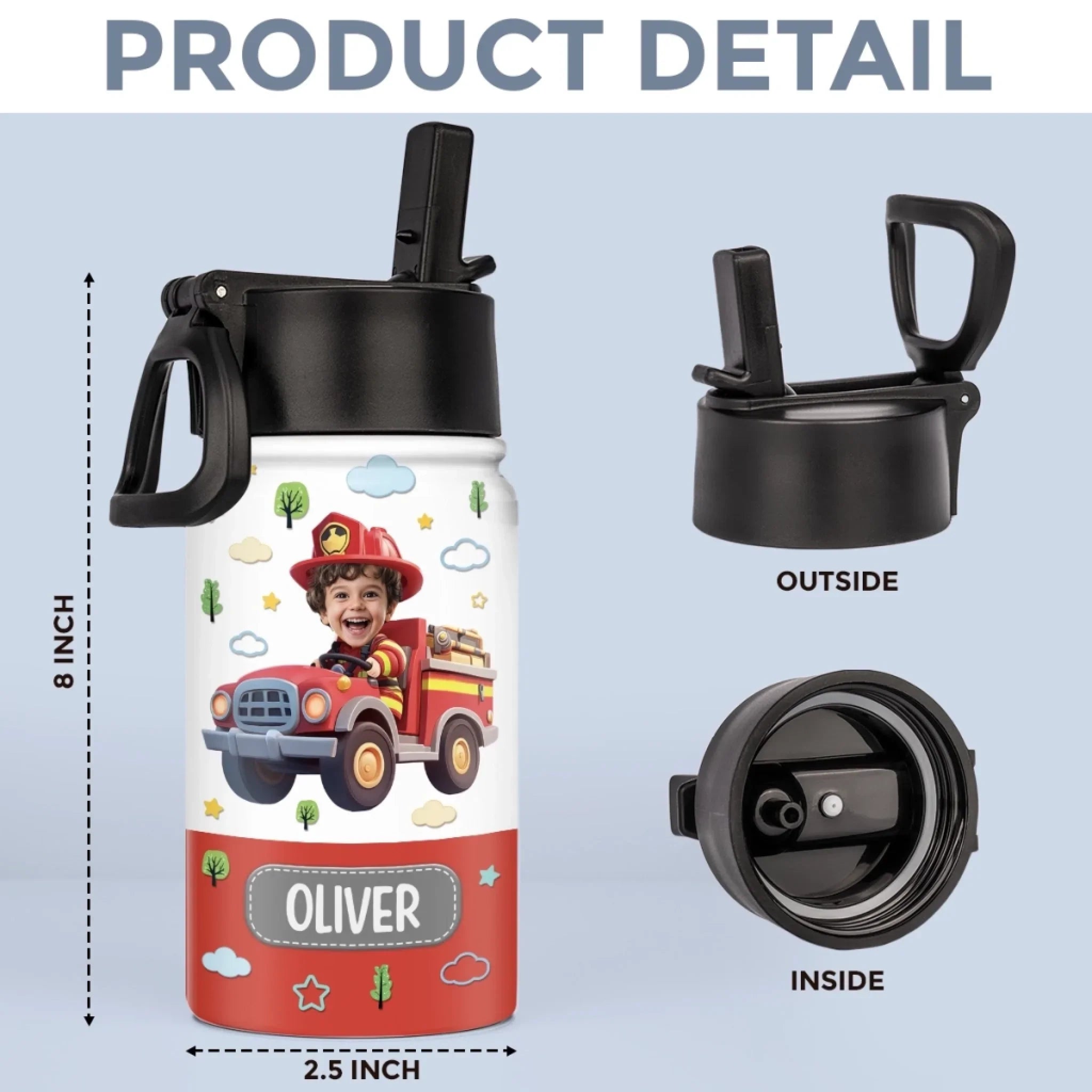 Custom Photo Kids Backpack, Water Bottle, Lunch Bag - Personalized Back To School Gifts For Kids - Ride The Firetruck To School