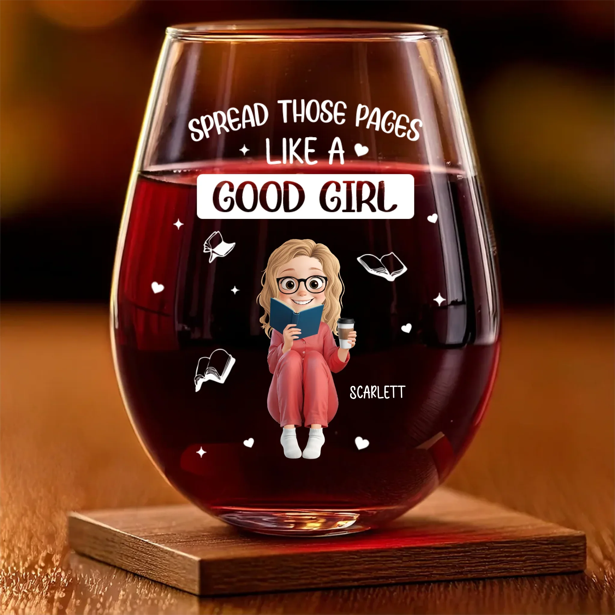 Custom Wine Glass - Personalized Bookish Gifts For Book Lovers, Bookworms, Readers - Smart Girls Read Harder