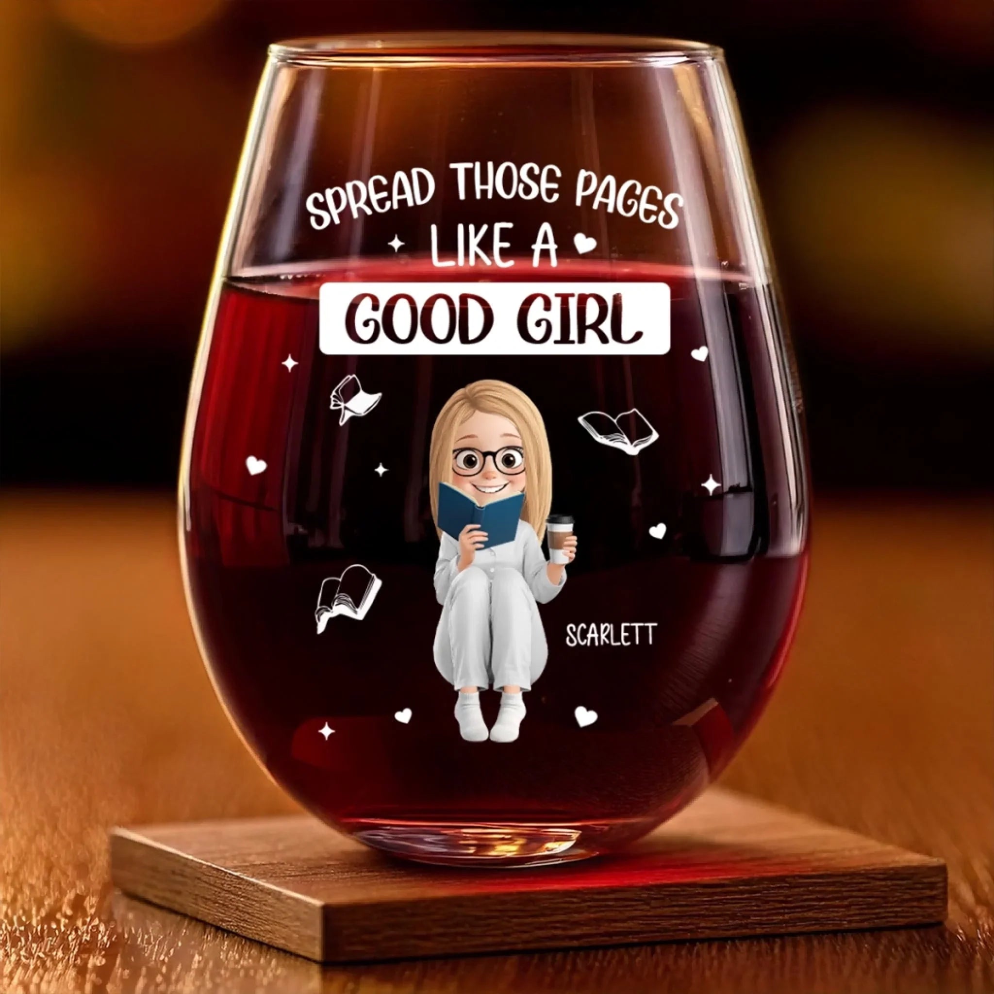 Custom Wine Glass - Personalized Bookish Gifts For Book Lovers, Bookworms, Readers - Smart Girls Read Harder