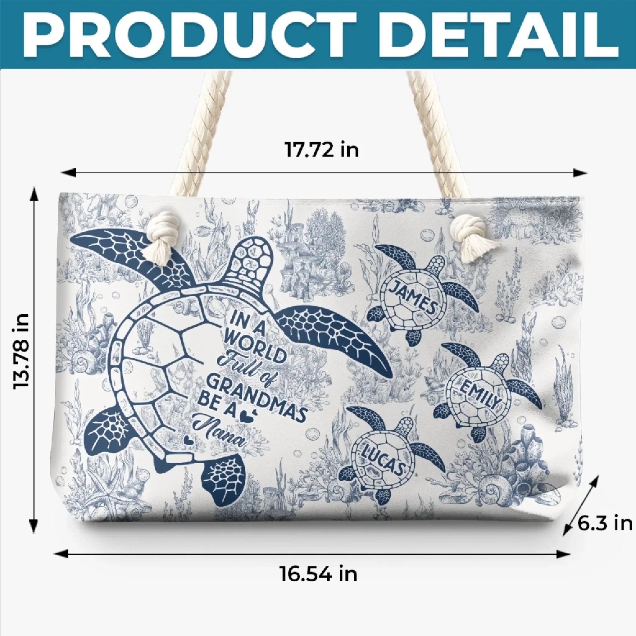 Custom Canvas Beach Bag - Personalized Summer Vacation And Travel Gifts For Women, Grandma - Turtle Crew Needs A Nana