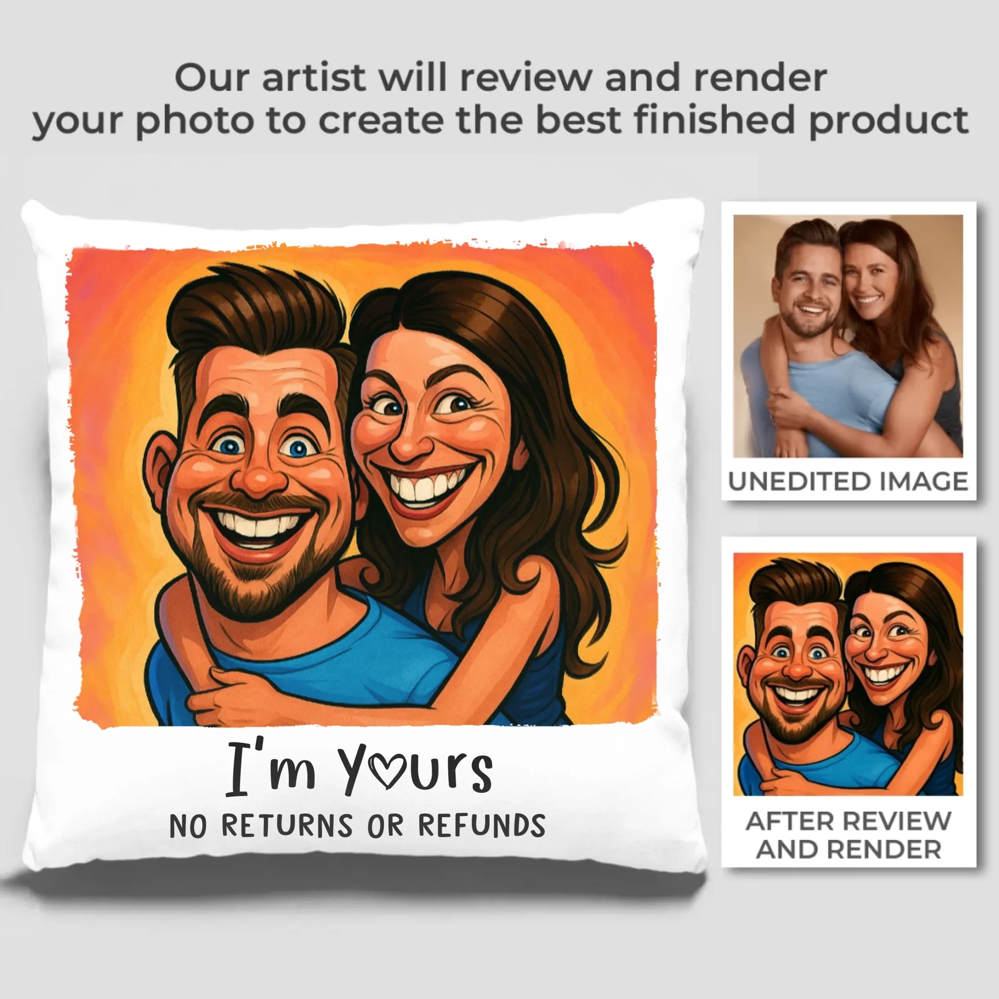 Custom Photo Funny Caricature Pillow - Personalized Anniversary Wedding Gifts For Husband And Wife, Him And Her - Together Since