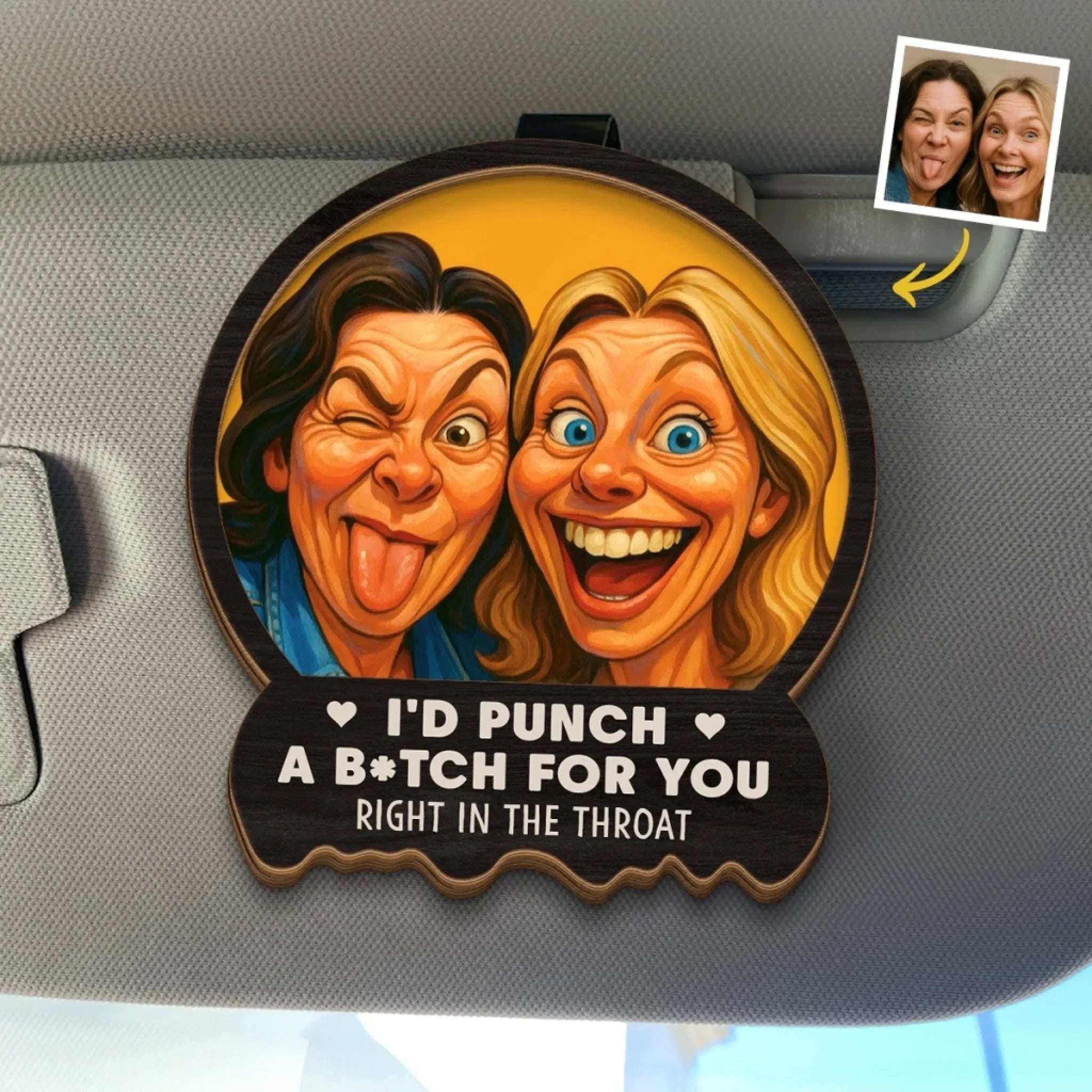 Custom Photo Funny Caricature Car Visor Clip - Personalized Best Friend Birthday Gifts For Women - I'd Punch For You