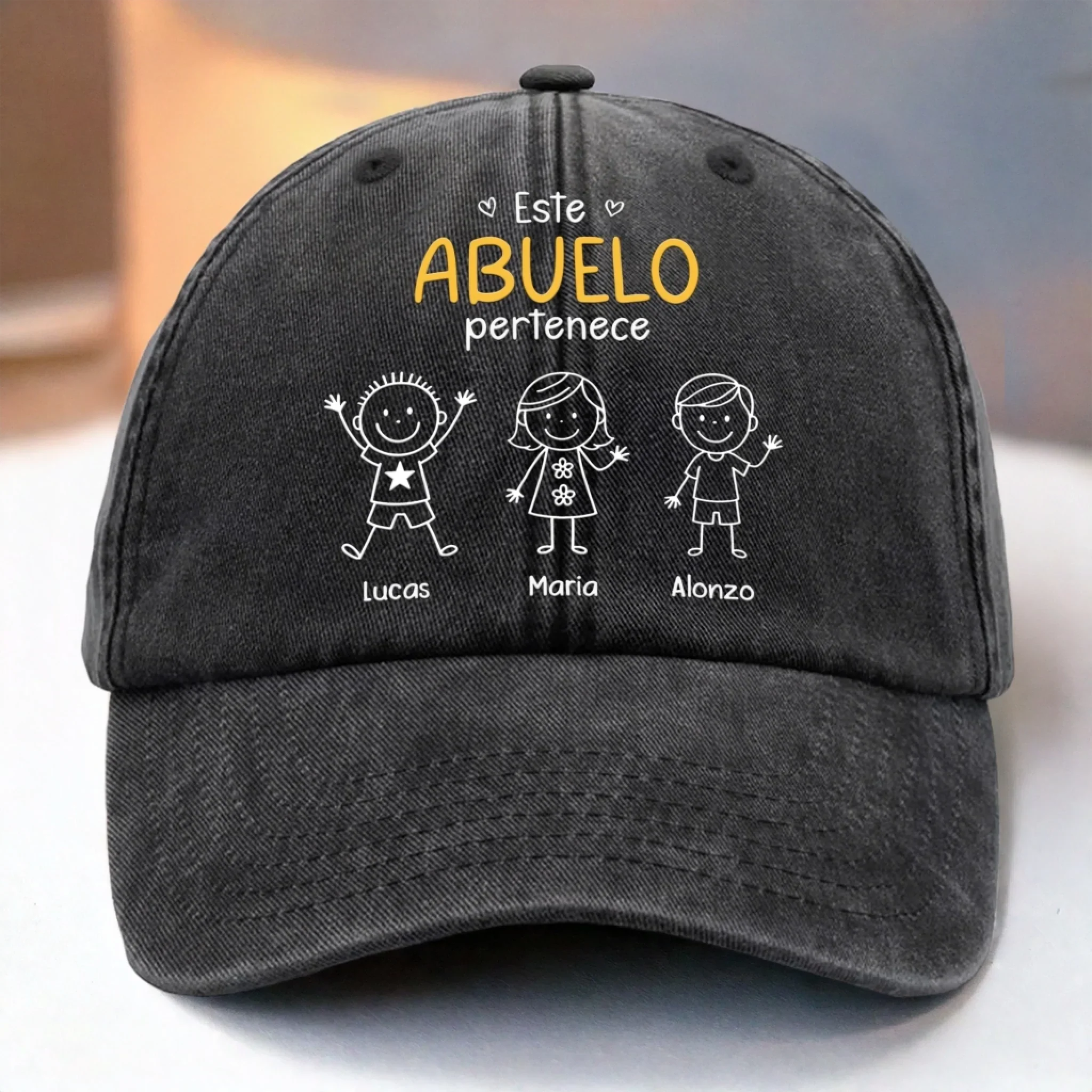 Gorra de Bisbol Personalizada de Mezclilla Vintage Lavada – Regalos de Cumpleaos Personalizados para Pap, Abuelo – Este Abuelo Pertenece