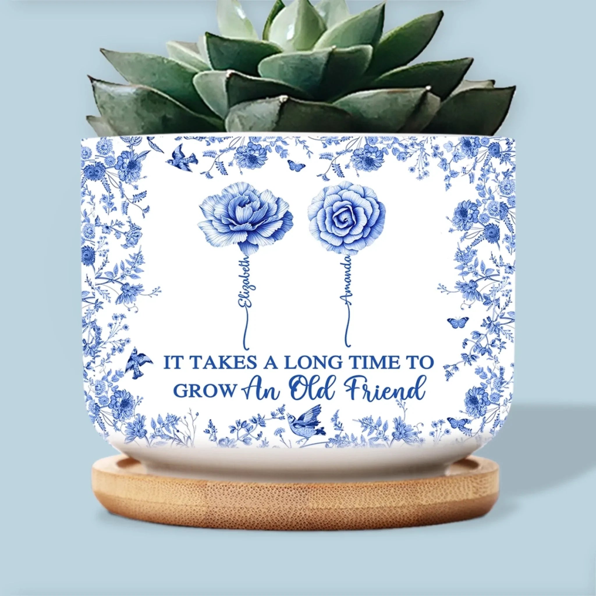 Custom Home Decor Ceramic Plant Pot - Personalized Best Friend Birthday Gifts For Women - Time Nurtures Everlasting Bonds