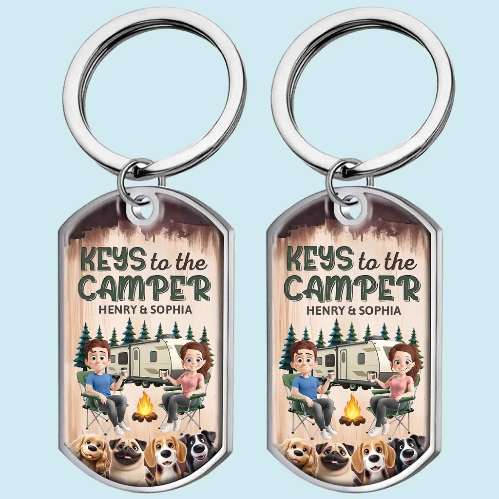 Custom Keychain - Personalized Birthday Camping Gifts For Husband And Wife, Dog Cat Lovers - Camper Vibes Only