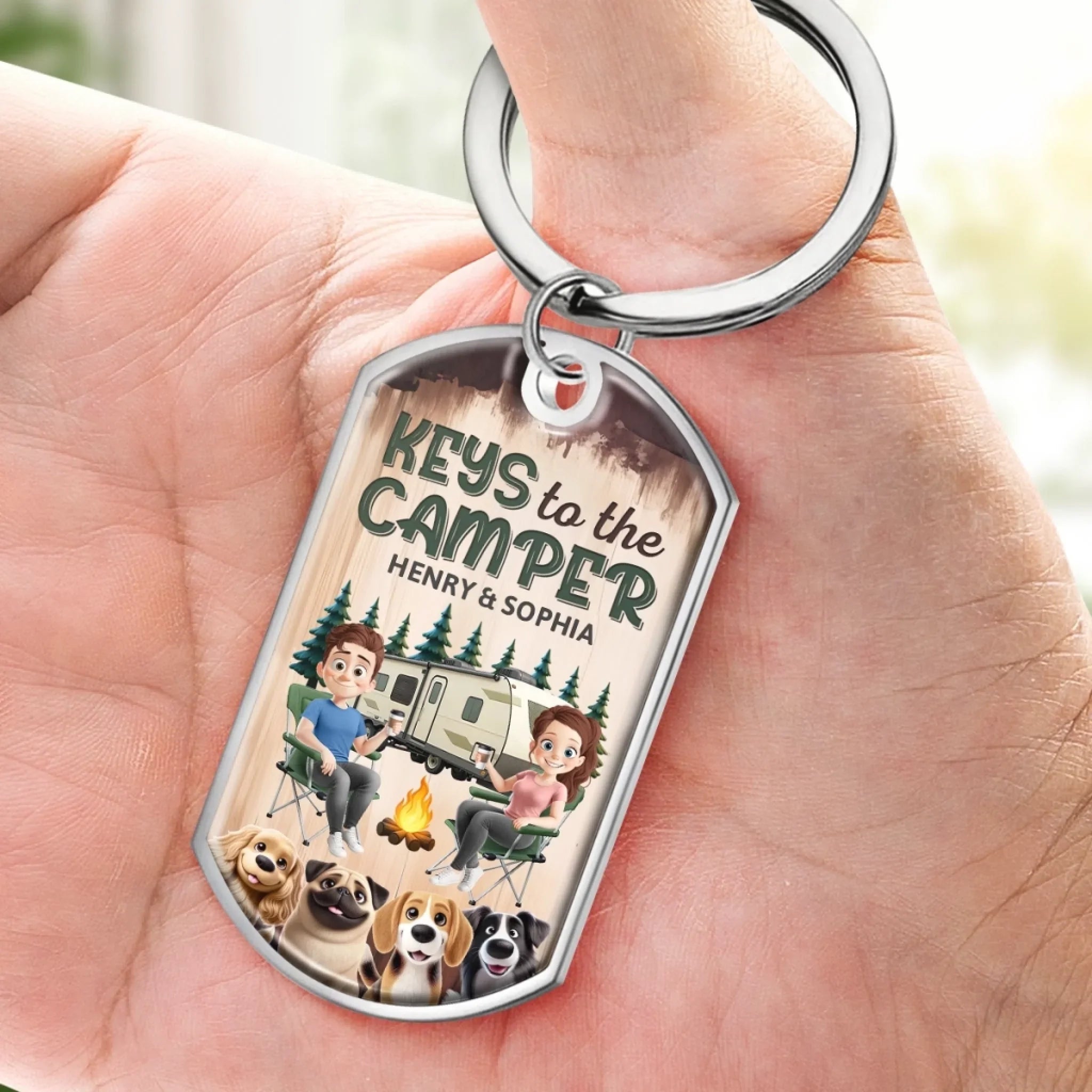 Custom Keychain - Personalized Birthday Camping Gifts For Husband And Wife, Dog Cat Lovers - Camper Vibes Only