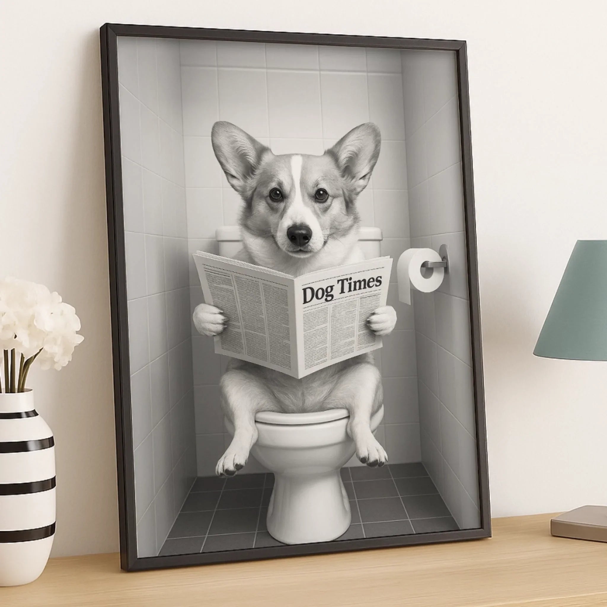 Custom Photo Bathroom Vertical Poster - Personalized  Birthday Gifts For Dog Cat Lovers, Dog Dad And Mom, Cat Owners - Do Not Disturb, I’m Reading The Dog Times