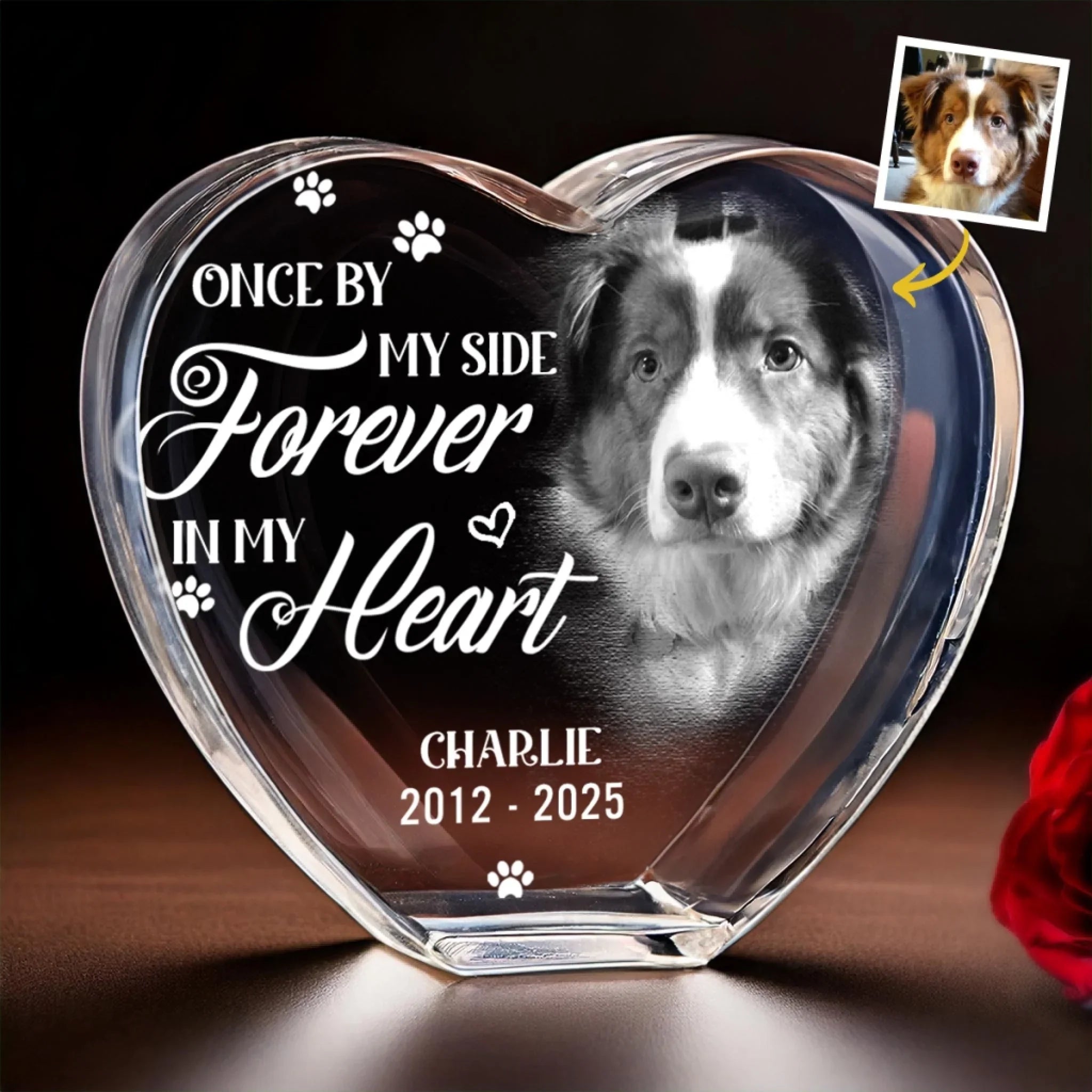 Custom Photo 3D Crystal Heart Shaped - Personalized Pet Memorial Sympathy Gifts For Dogs - Love Lives On Beyond Goodbye