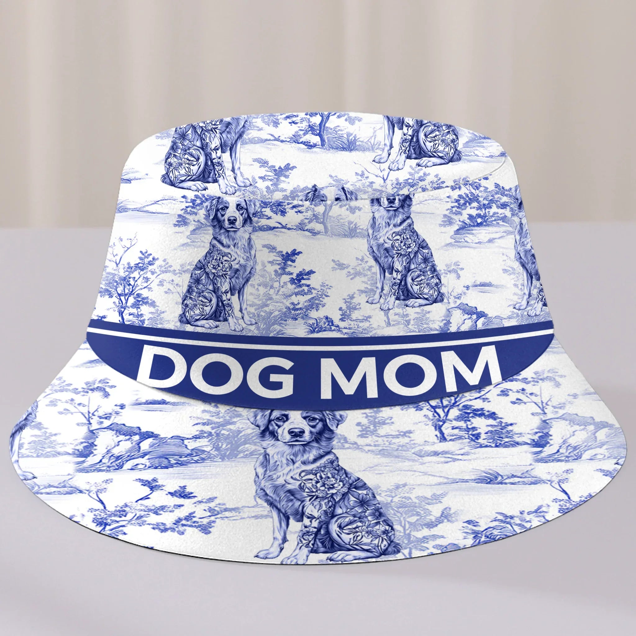 Custom Bucket Hat - Personalized Birthday Gifts For Dog Lovers, Dog Dad And Mom - Blue Toile, Golden Souls