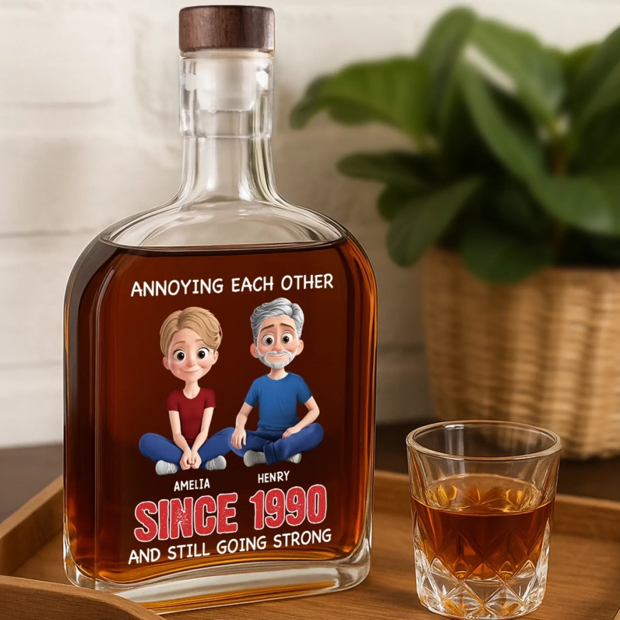 Custom Whiskey Bottle - Personalized Anniversary Wedding Gifts For Husband And Wife, Him And Her - Cheers To Tolerating Each Other