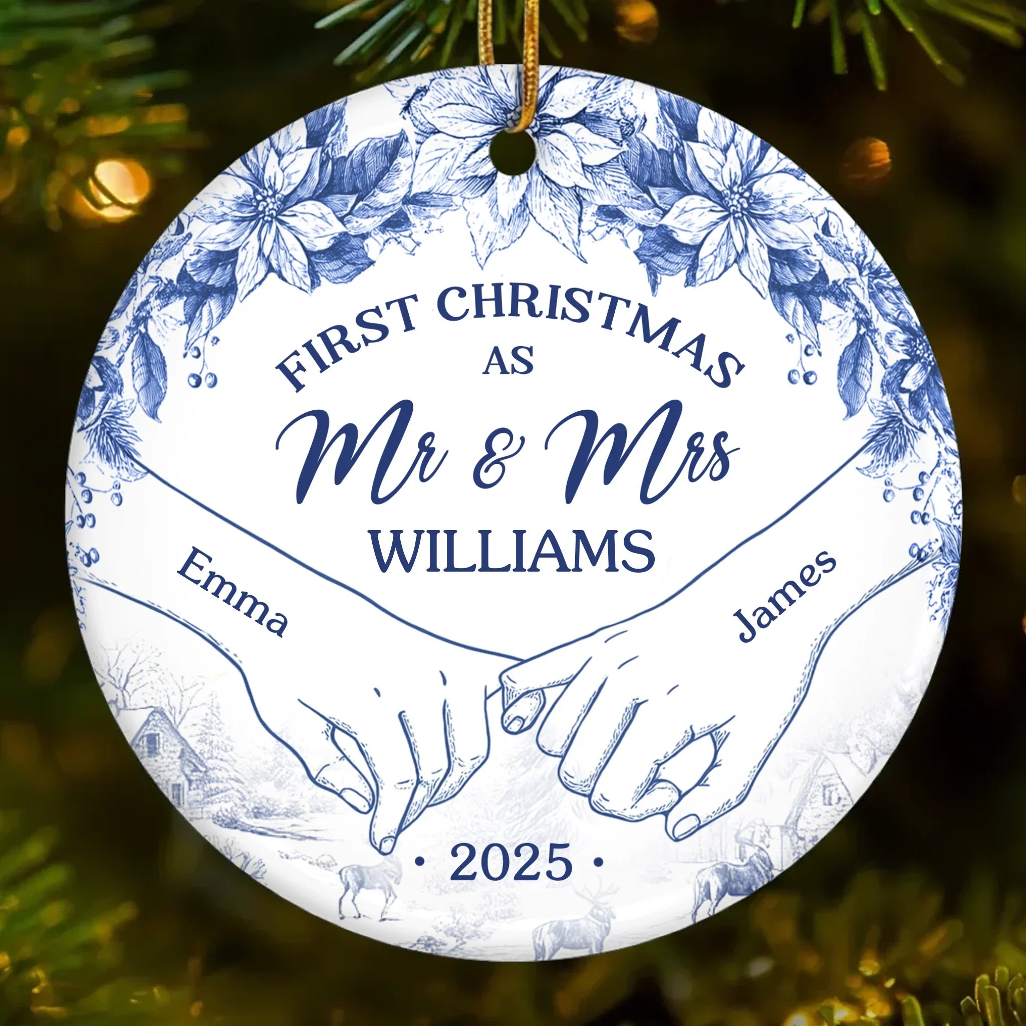 Custom Ceramic Ornament - Personalized Anniversary Christmas Wedding Gifts For Husband And Wife, Him And Her -  Cozying Up As Newlyweds