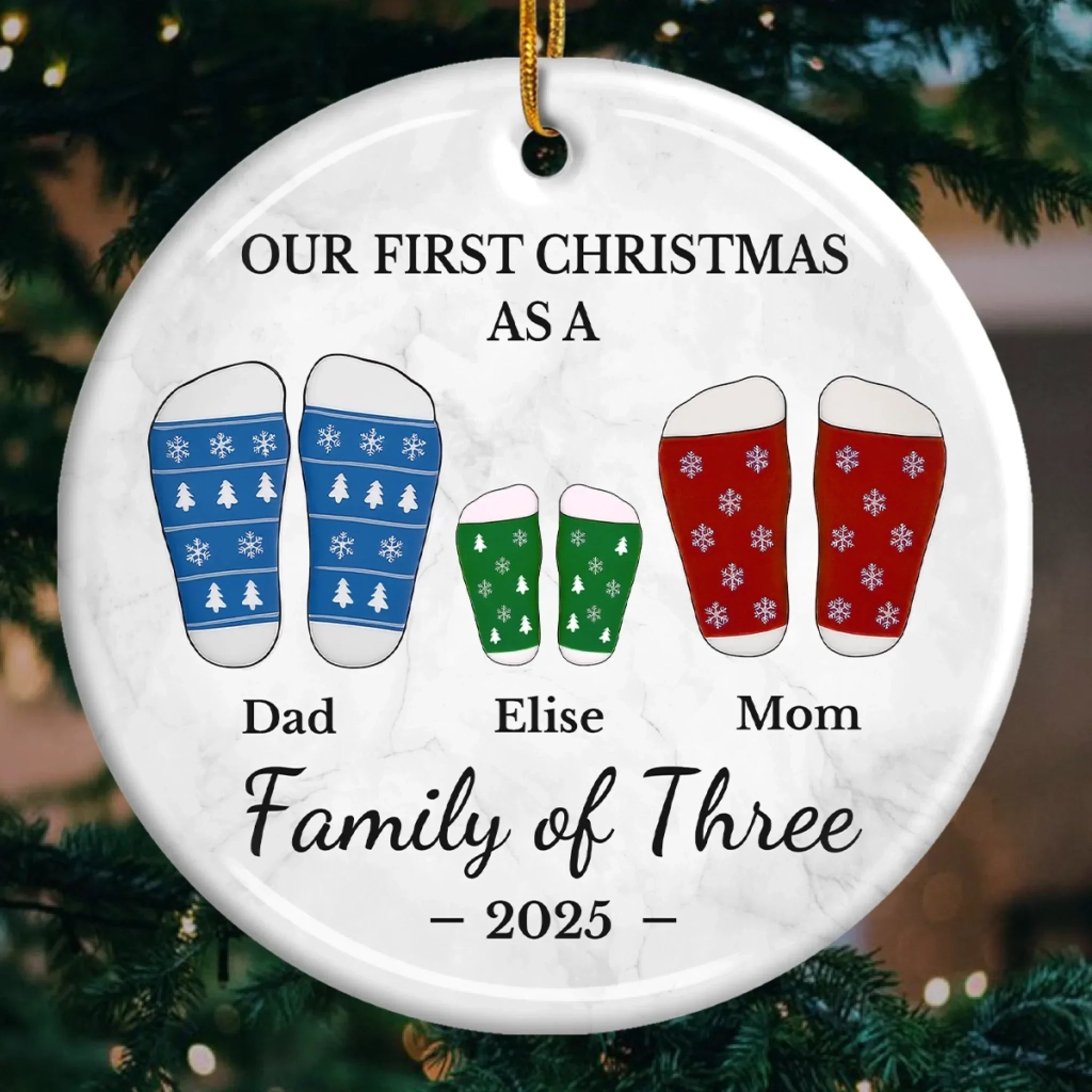 Custom Ceramic Ornament - Personalized Christmas Birthday Gifts For Mom, Dad, Kids - Cheers To Our First Christmas Together