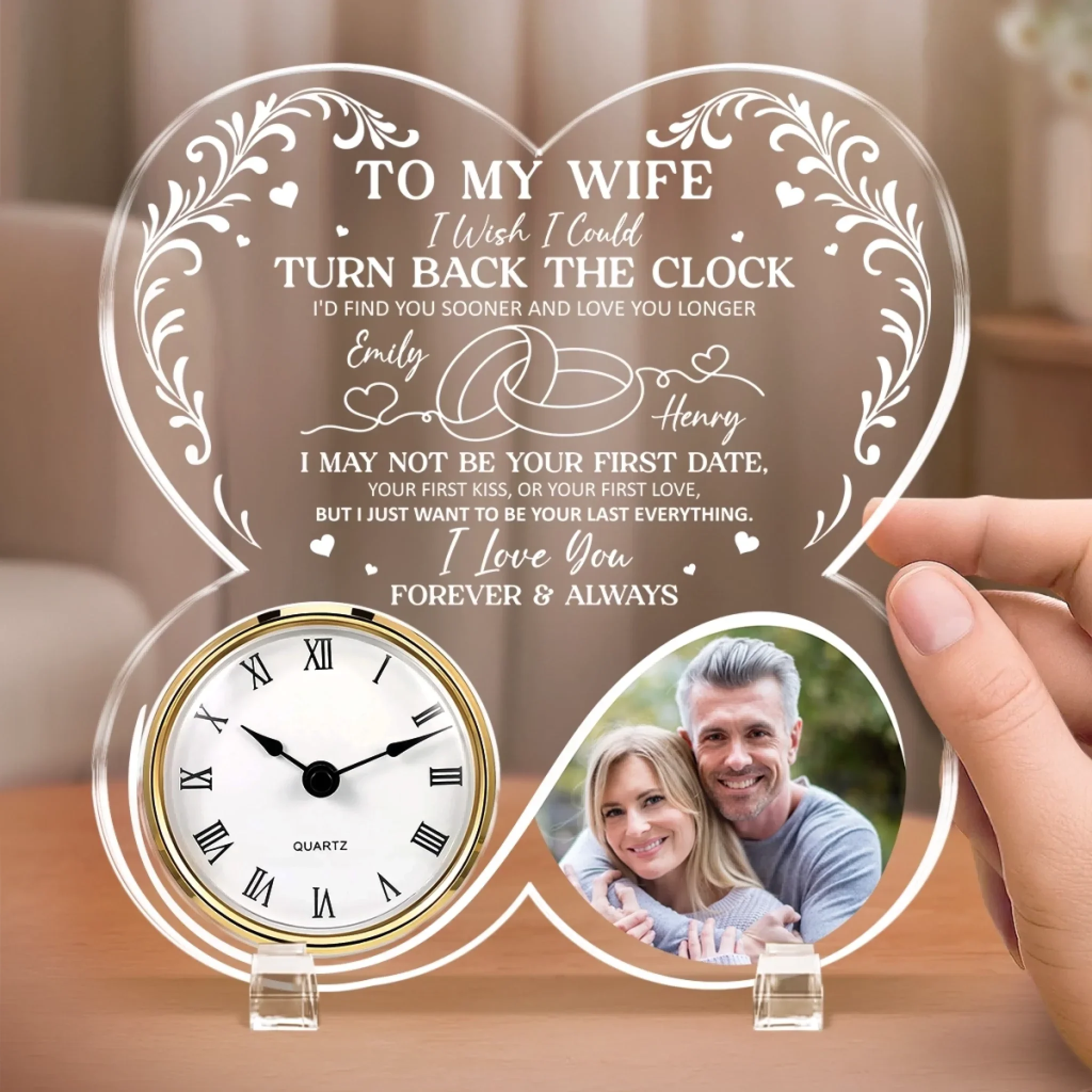 Custom Photo Acrylic Desk Clock - Personalized Anniversary Wedding Gifts For Husband And Wife, Him And Her - From Sunrise To Sunset, You’re My Always