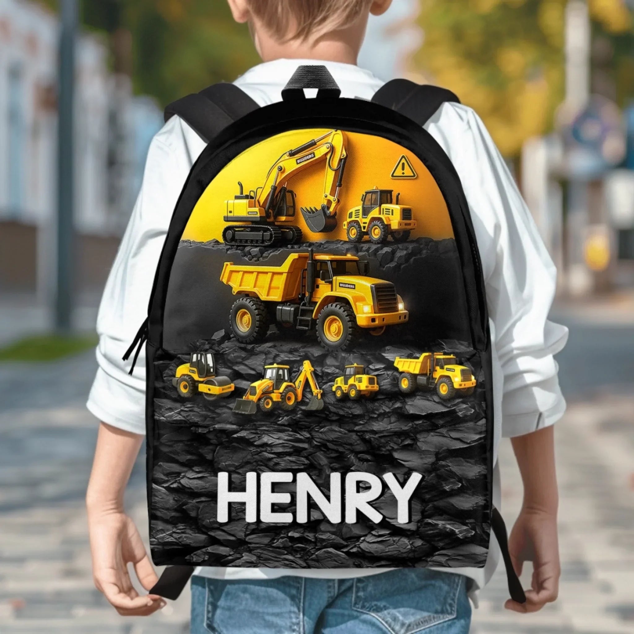 Custom Kids Backpack - Personalized Back To School Gifts For Kids - Mighty Machines On The Move
