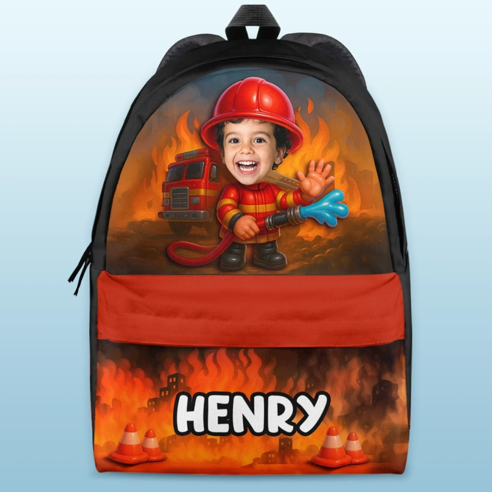 Custom Photo Kids Backpack - Personalized Back To School Gifts For Kids - Brave Little Firefighter Hero