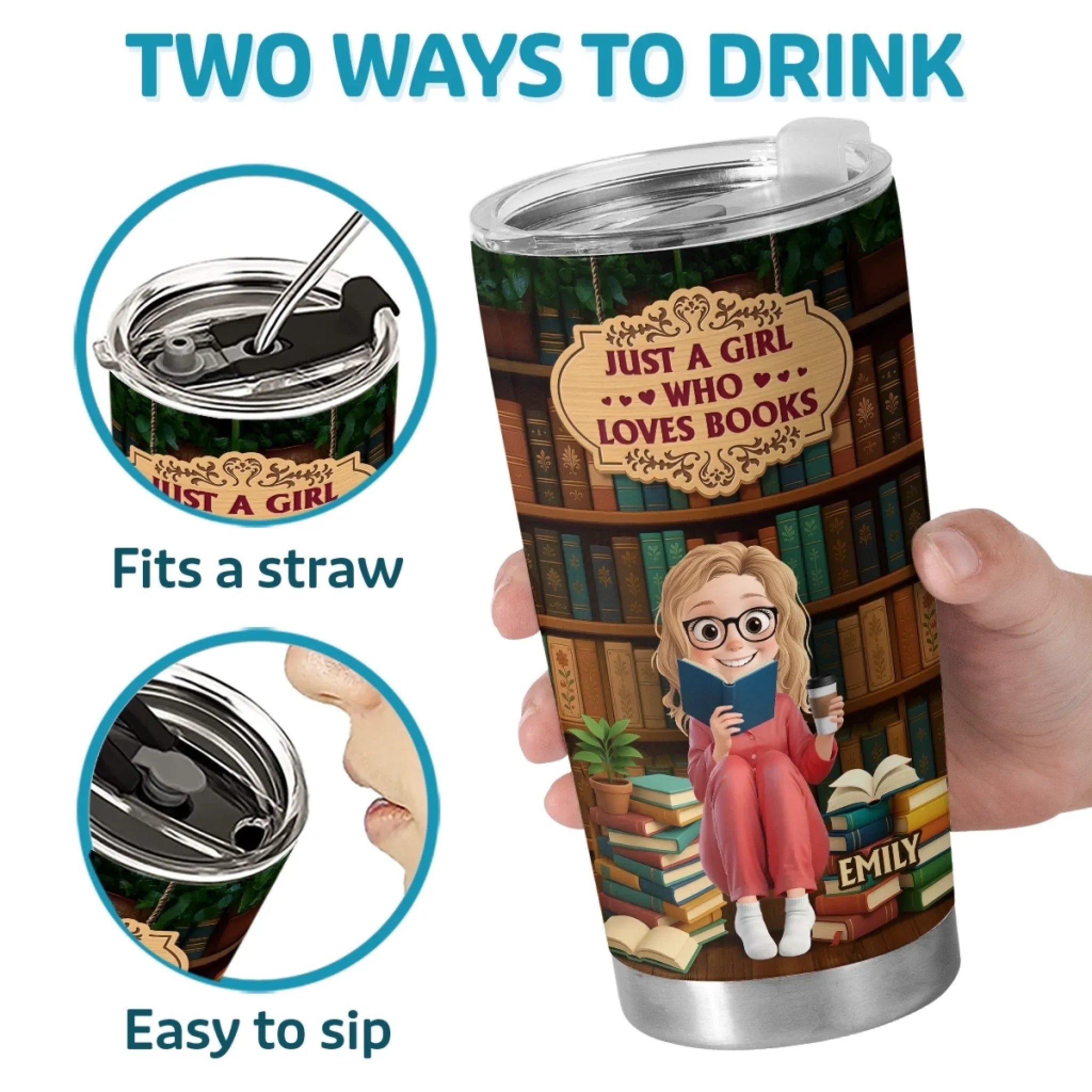 Custom Tumbler - Personalized Bookish Gifts For Book Lovers, Bookworms, Readers - Just A Girl Who Loves Books