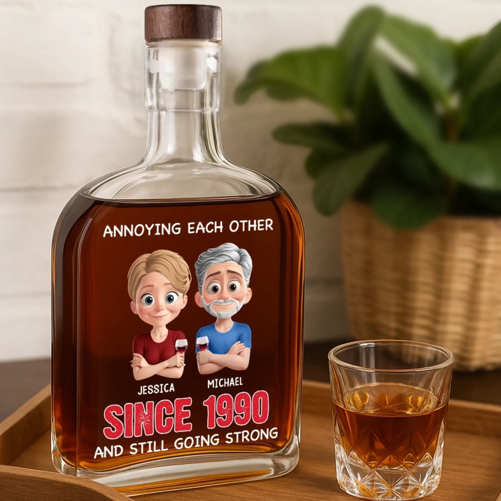 Custom Whiskey Bottle - Personalized Anniversary Wedding Gifts For Husband And Wife, Him And Her - Laughing Through The Wrinkles