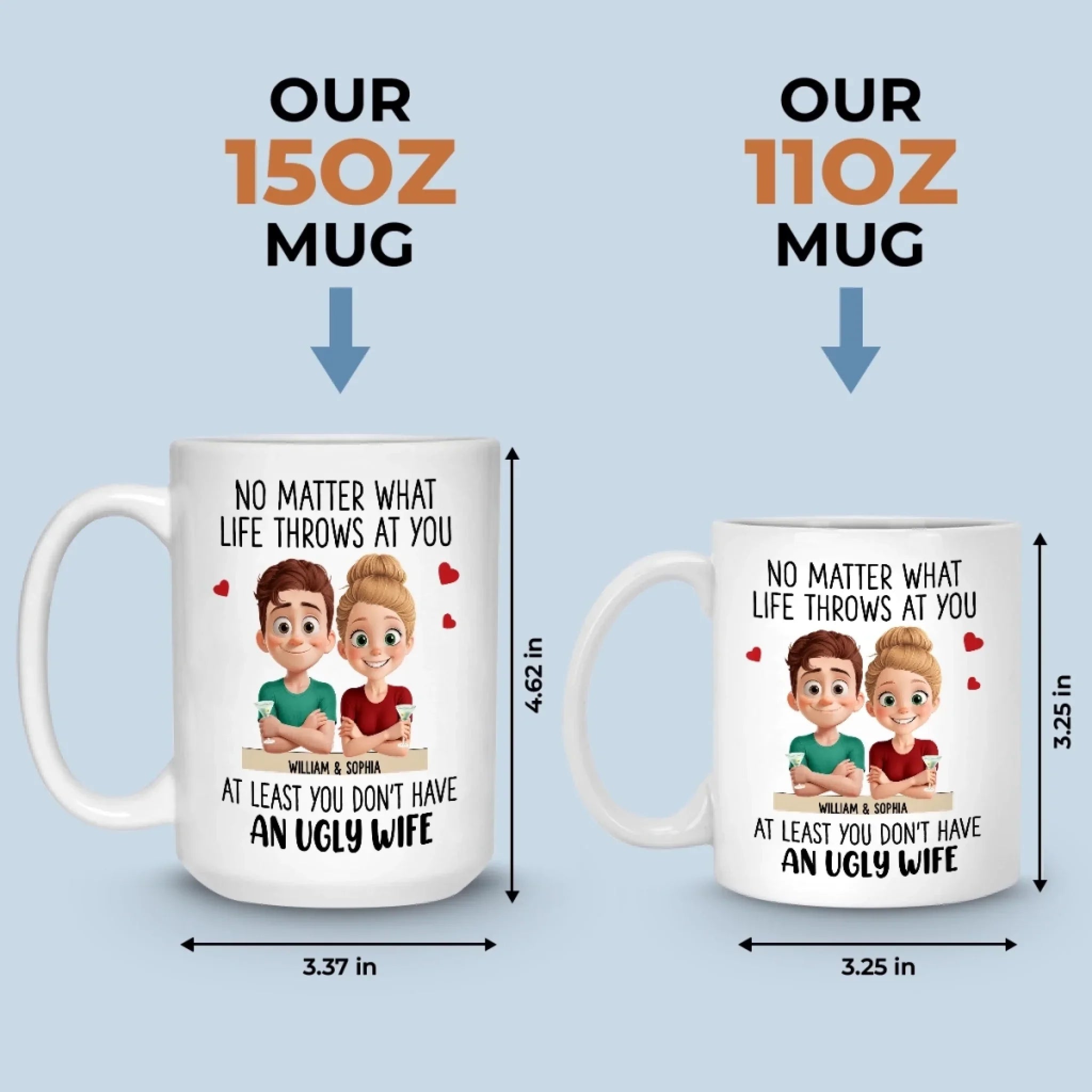 Custom Mug - Personalized Anniversary Wedding Gifts For Husband And Wife, Him And Her - Zero Ugly Wife Detected
