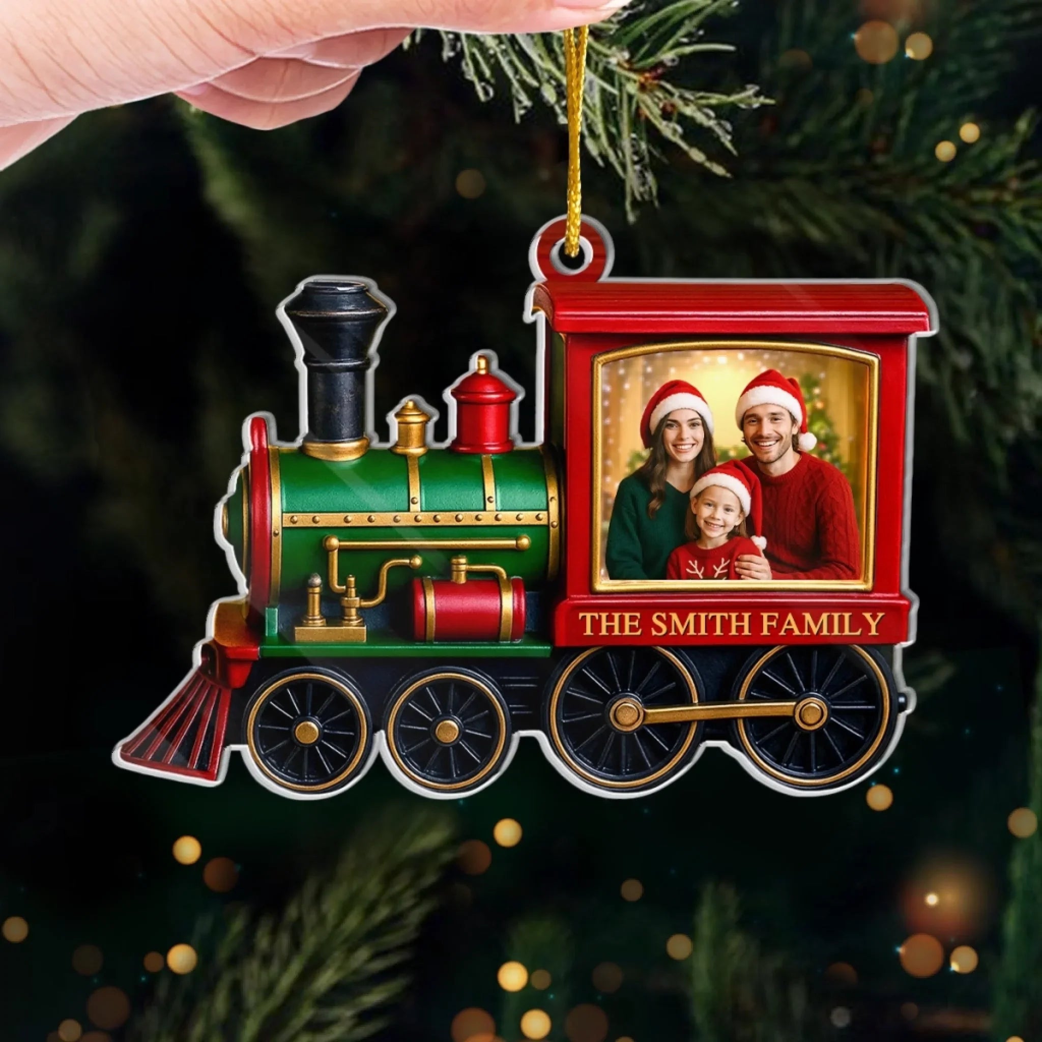 Custom Photo Acrylic Ornament - Personalized Christmas Birthday Gifts For Mom, Dad, Kids - All Aboard The Christmas Train