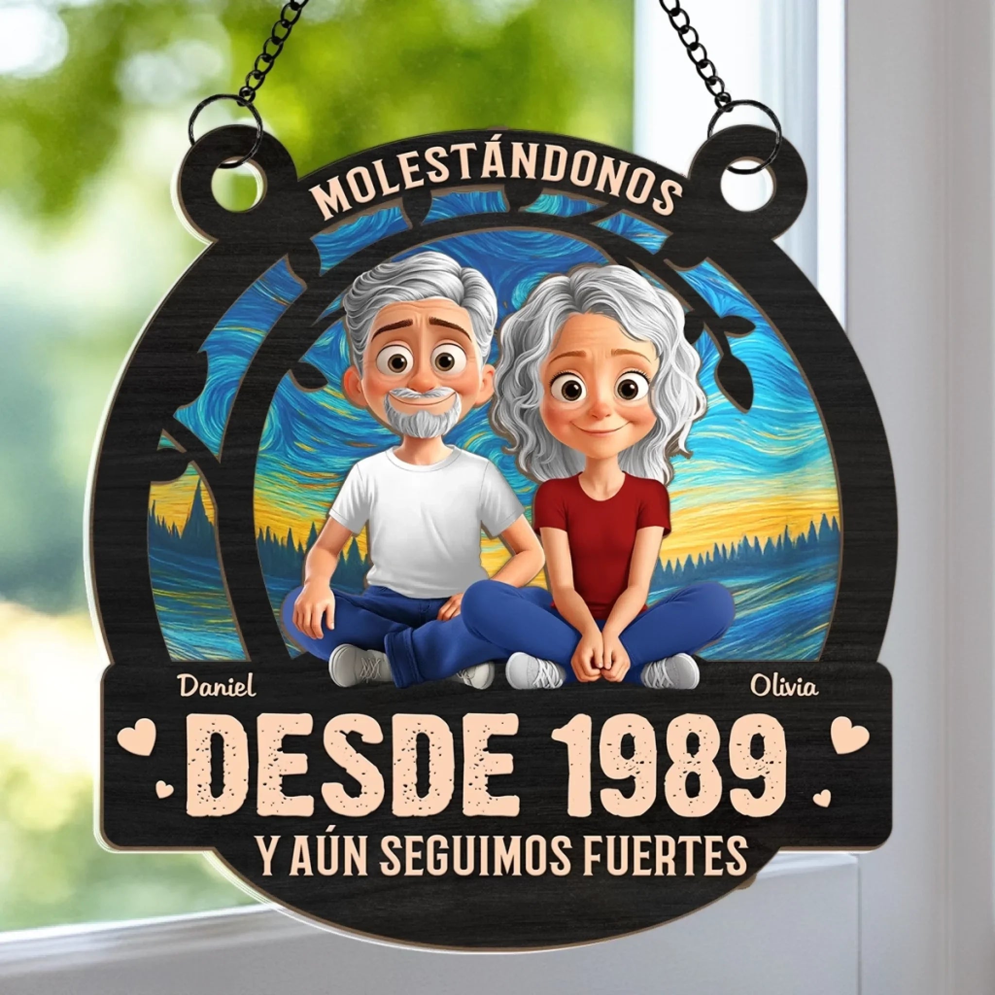 Adorno Colgante de Ventana Personalizado - Regalos Personalizados de Aniversario y Boda para Esposo y Esposa, l y Ella - Molestndonos Desde