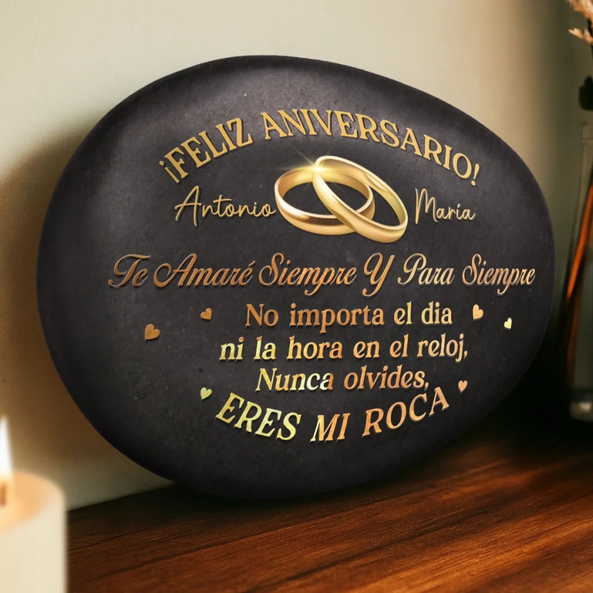 Roca Impresa Personalizada - Regalos Personalizados de Aniversario y Boda para Esposo y Esposa, l y Ella - El Amor Crece Con El Tiempo