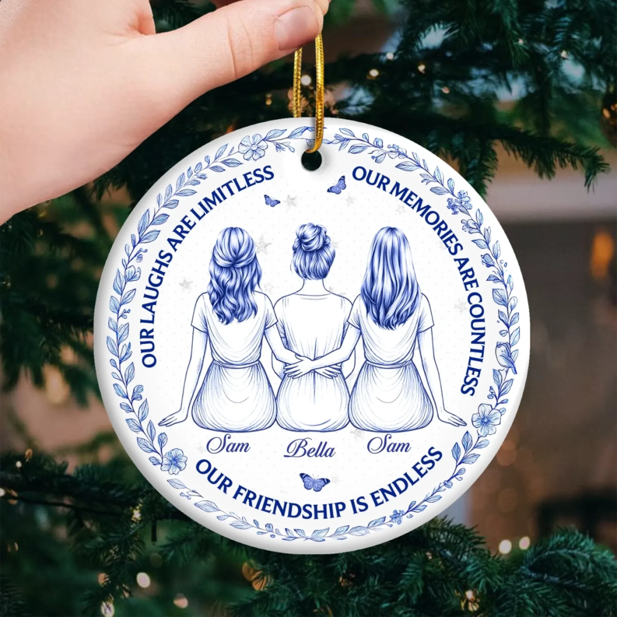 Custom Ceramic Ornament - Personalized Best Friend Christmas Birthday Gifts For Women, Besties, Sisters, BFF - Our Friendship Is Endless